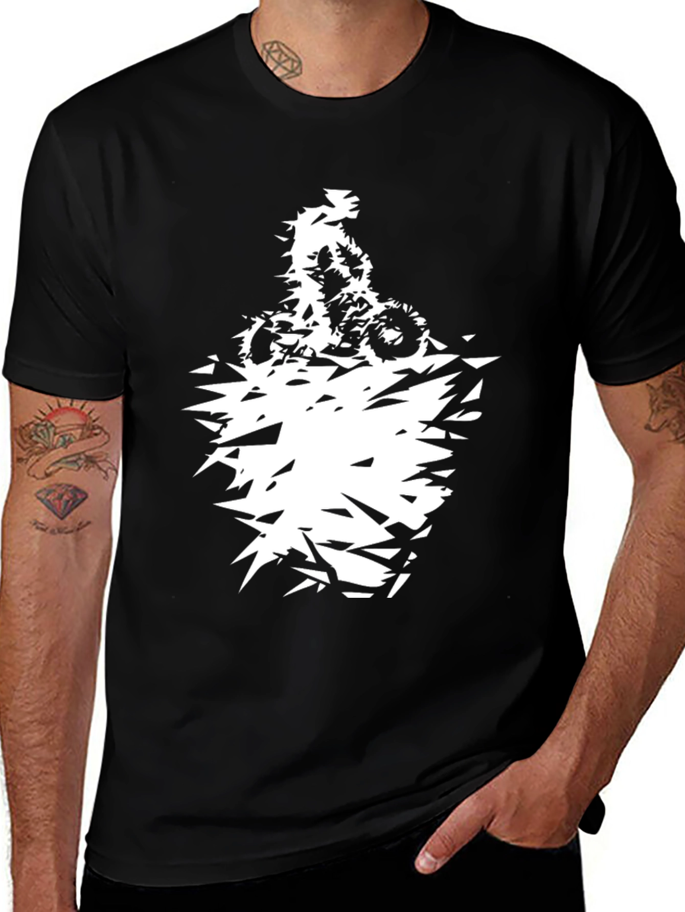 Mens Black Graphic Tee - Abstract Motorcycle