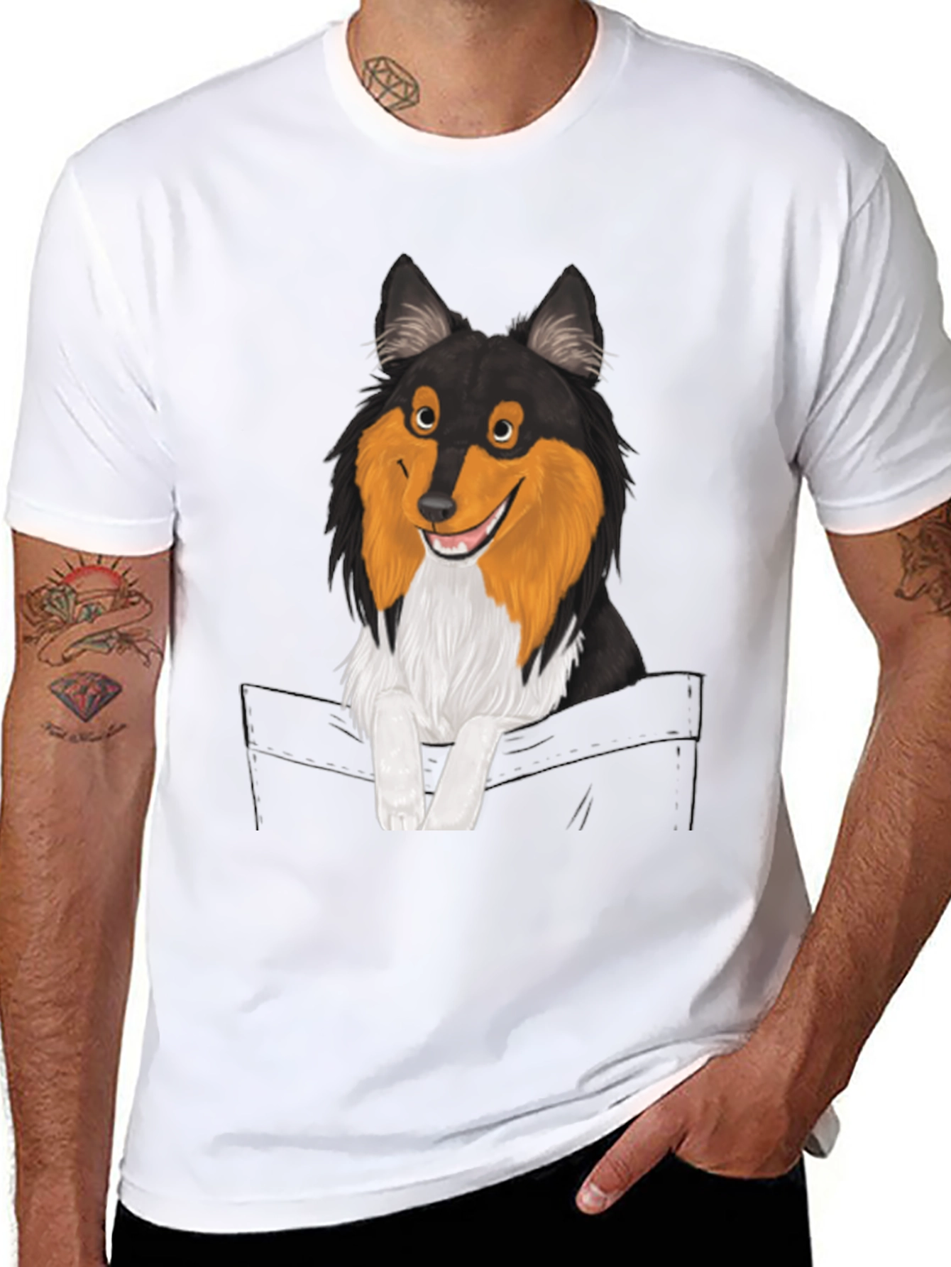 Dog-in-Pocket Graphic T-Shirt - Mens Black Tee