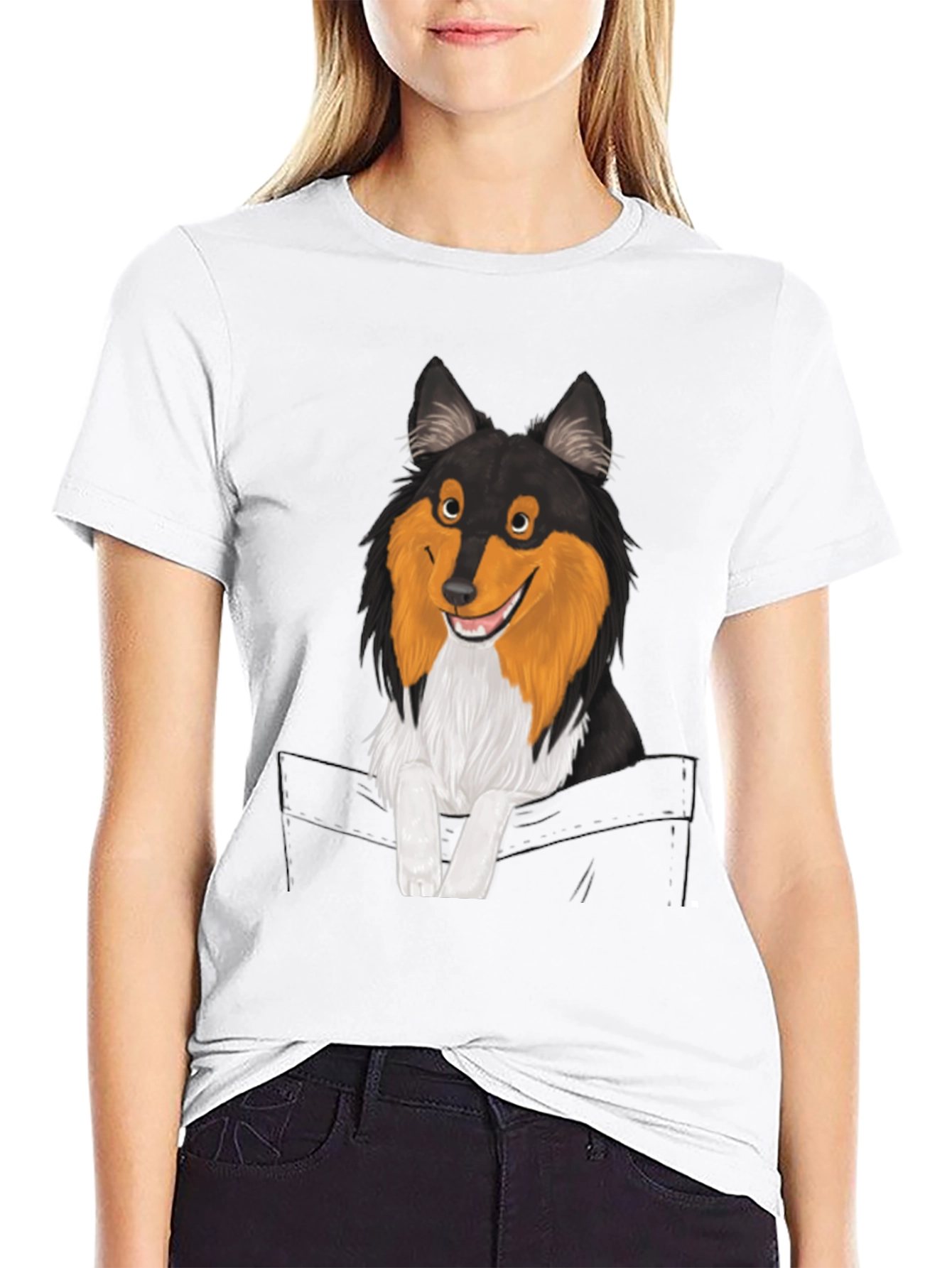 Dog-in-Pocket Graphic T-Shirt - Mens Black Tee