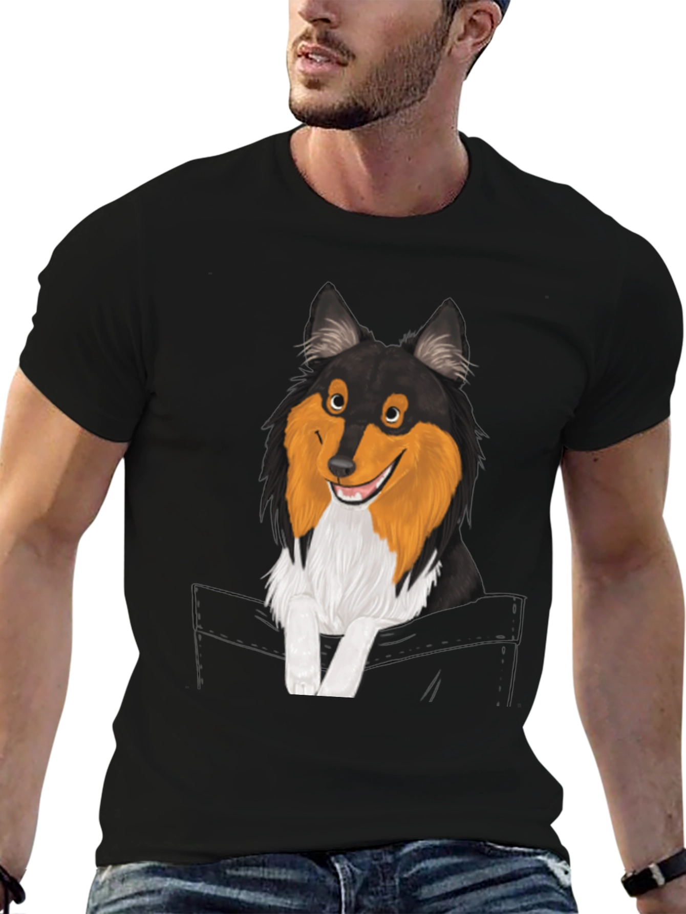 Dog-in-Pocket Graphic T-Shirt - Mens Black Tee