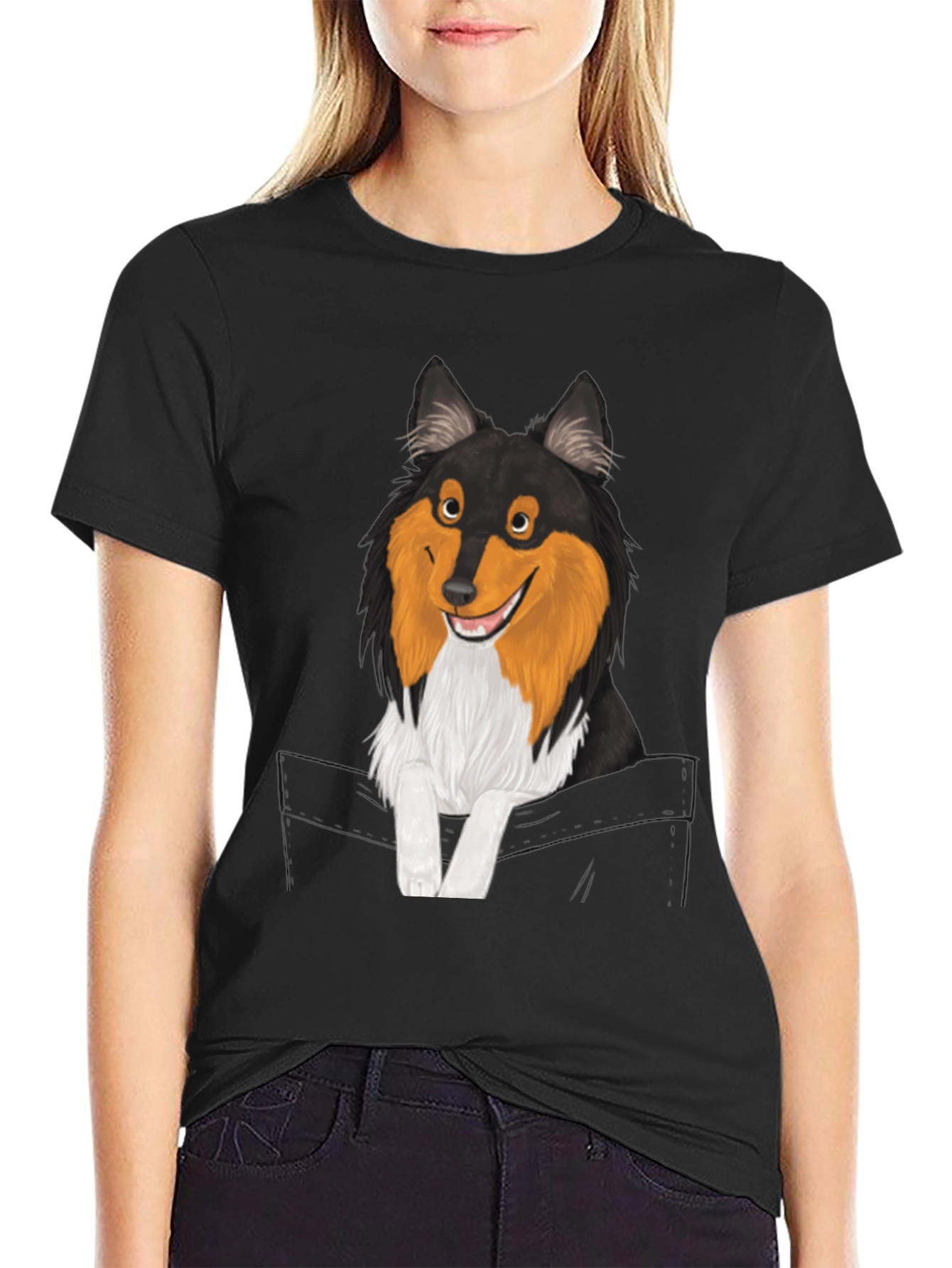 Dog-in-Pocket Graphic T-Shirt - Mens Black Tee