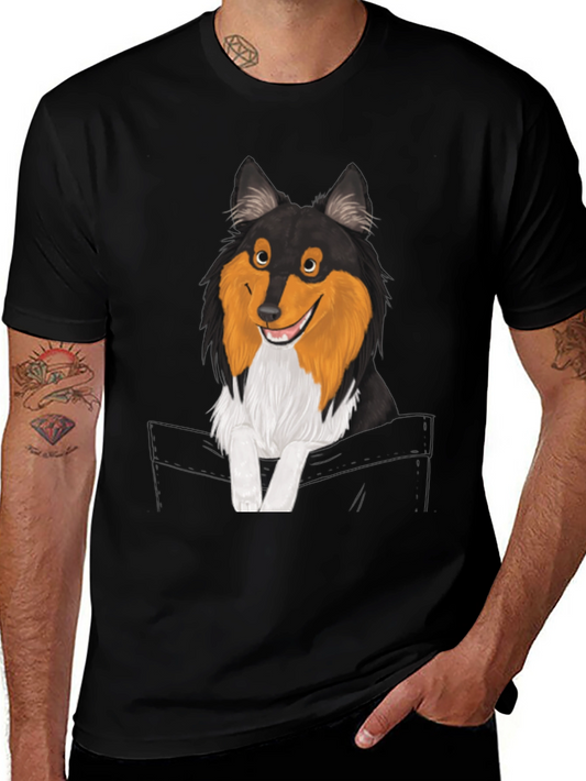 Dog-in-Pocket Graphic T-Shirt - Mens Black Tee