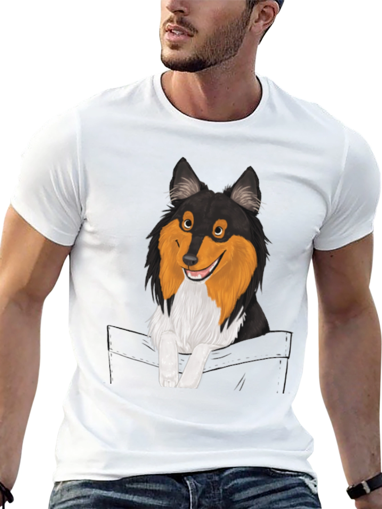 Dog-in-Pocket Graphic T-Shirt - Mens Black Tee