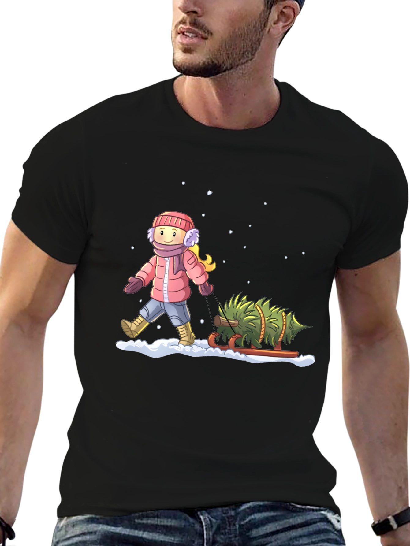 Winter Holiday Christmas Tree Pull T-Shirt