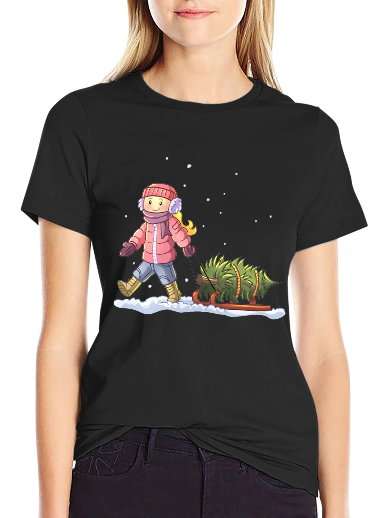 Winter Holiday Christmas Tree Pull T-Shirt