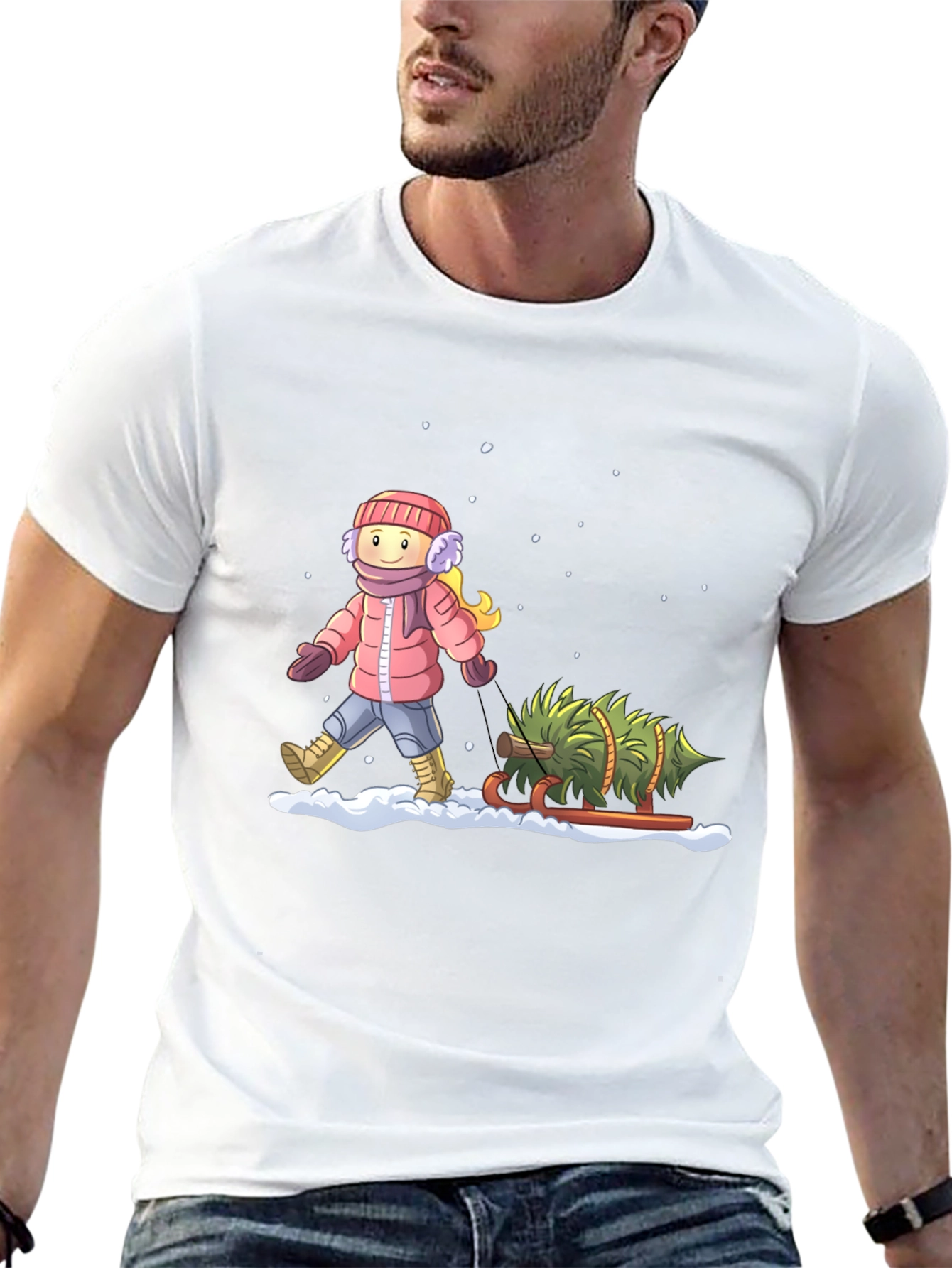 Winter Holiday Christmas Tree Pull T-Shirt