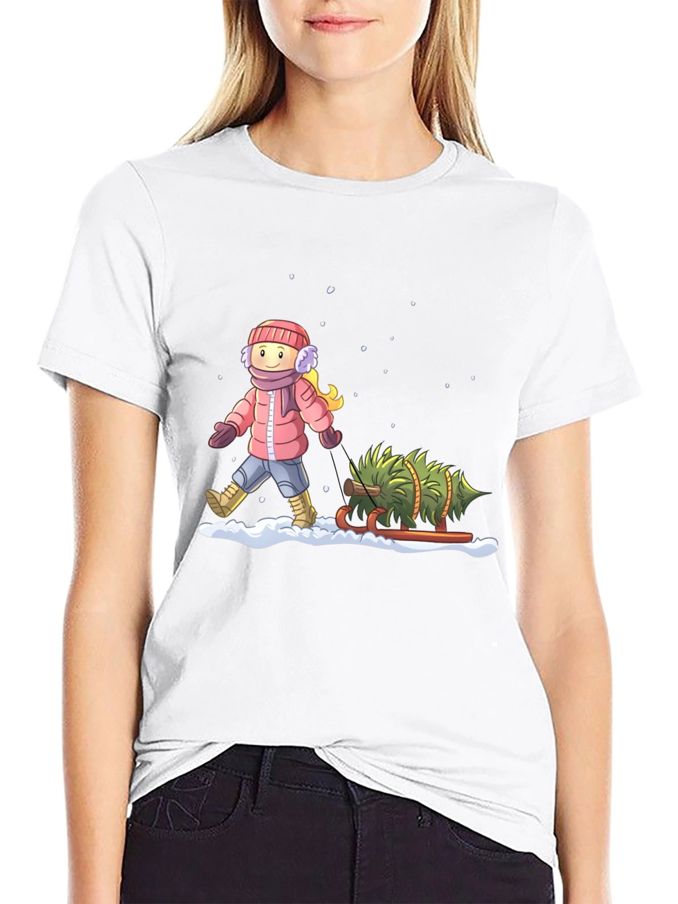 Winter Holiday Christmas Tree Pull T-Shirt