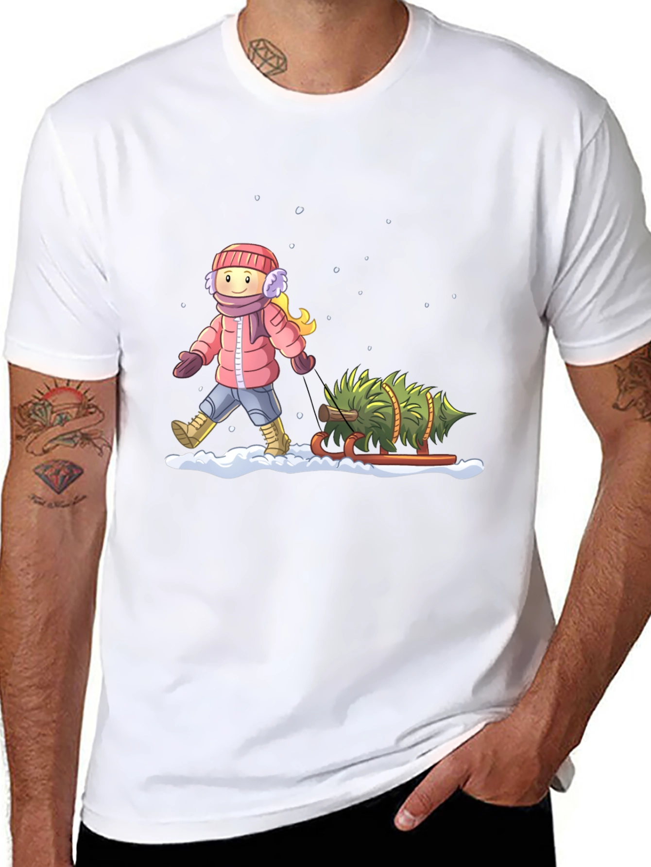 Winter Holiday Christmas Tree Pull T-Shirt