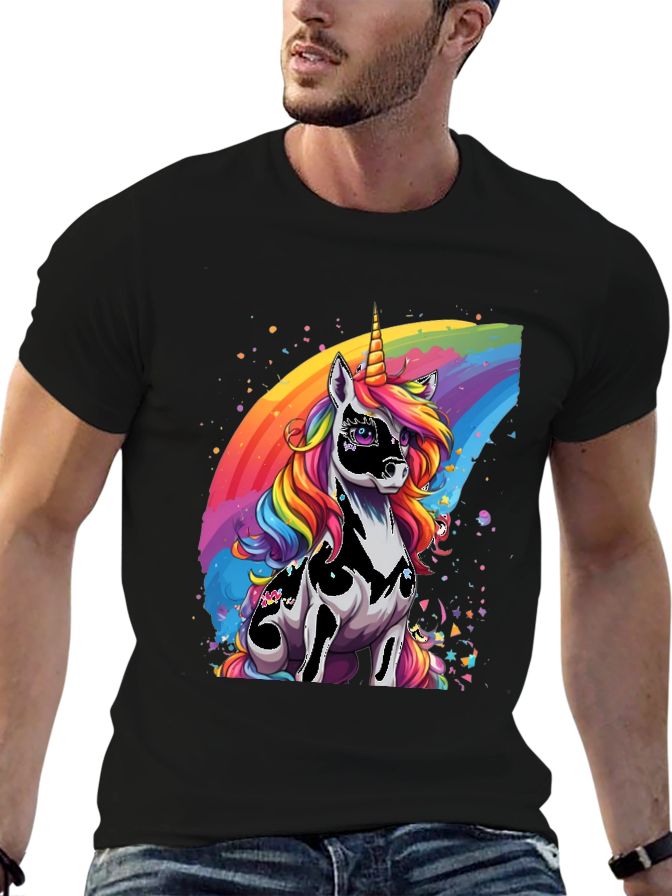 Rainbow Unicorn Graphic Tee - Black