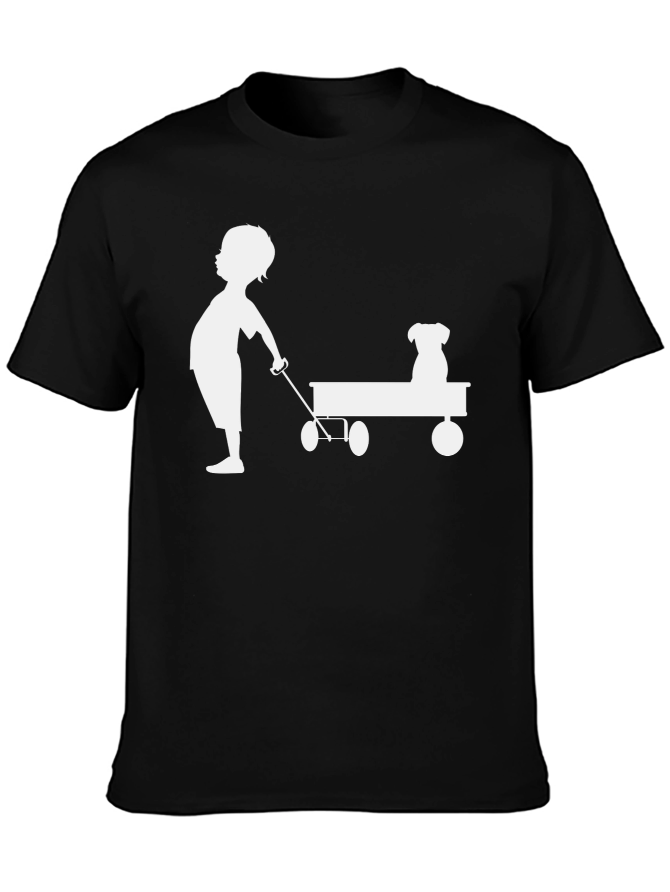 Boy and Dog Wagon Tee - Classic Black Cotton