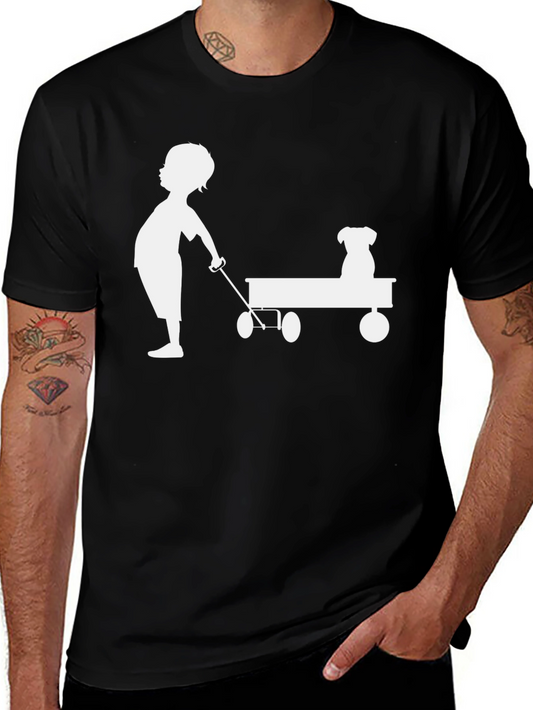 Boy and Dog Wagon Tee - Classic Black Cotton
