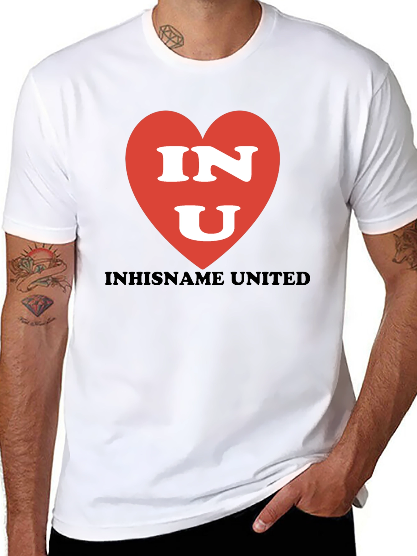 INU Heart Graphic T-Shirt - Black Crew Neck