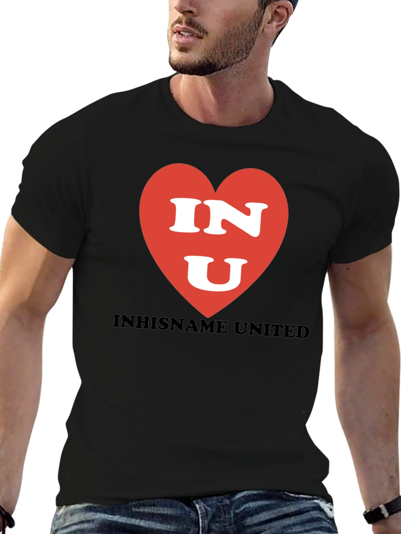 INU Heart Graphic T-Shirt - Black Crew Neck