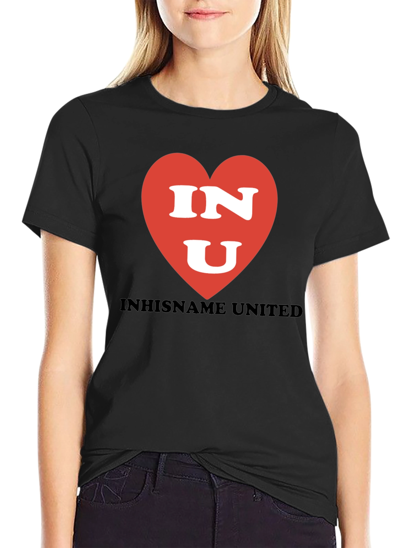 INU Heart Graphic T-Shirt - Black Crew Neck