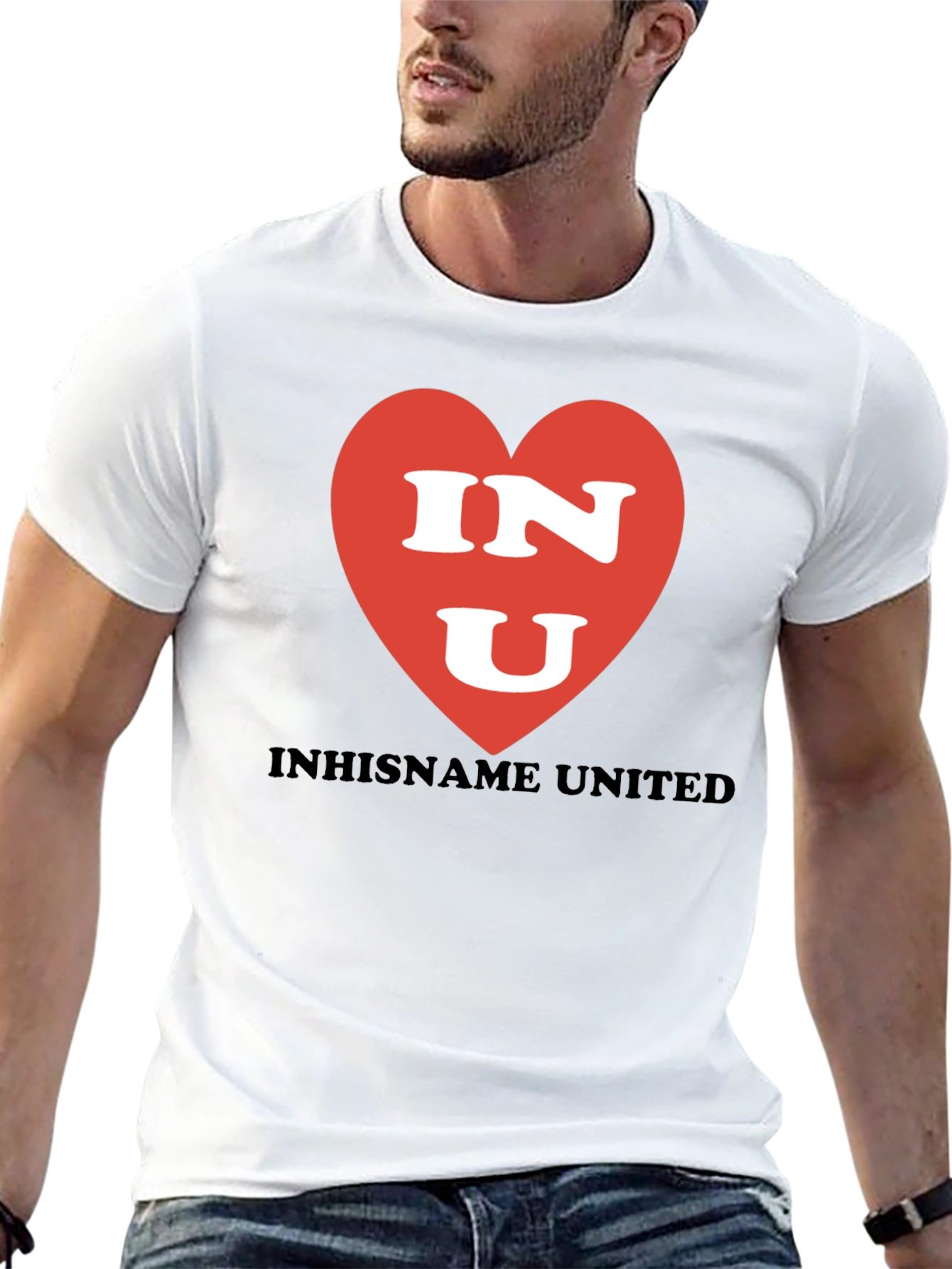 INU Heart Graphic T-Shirt - Black Crew Neck