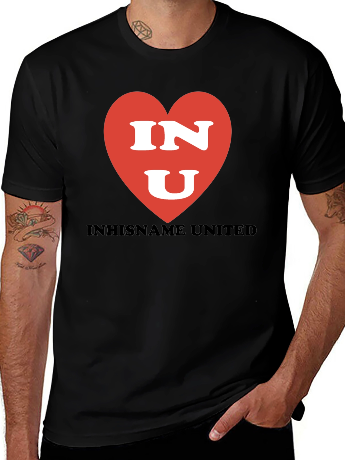 INU Heart Graphic T-Shirt - Black Crew Neck
