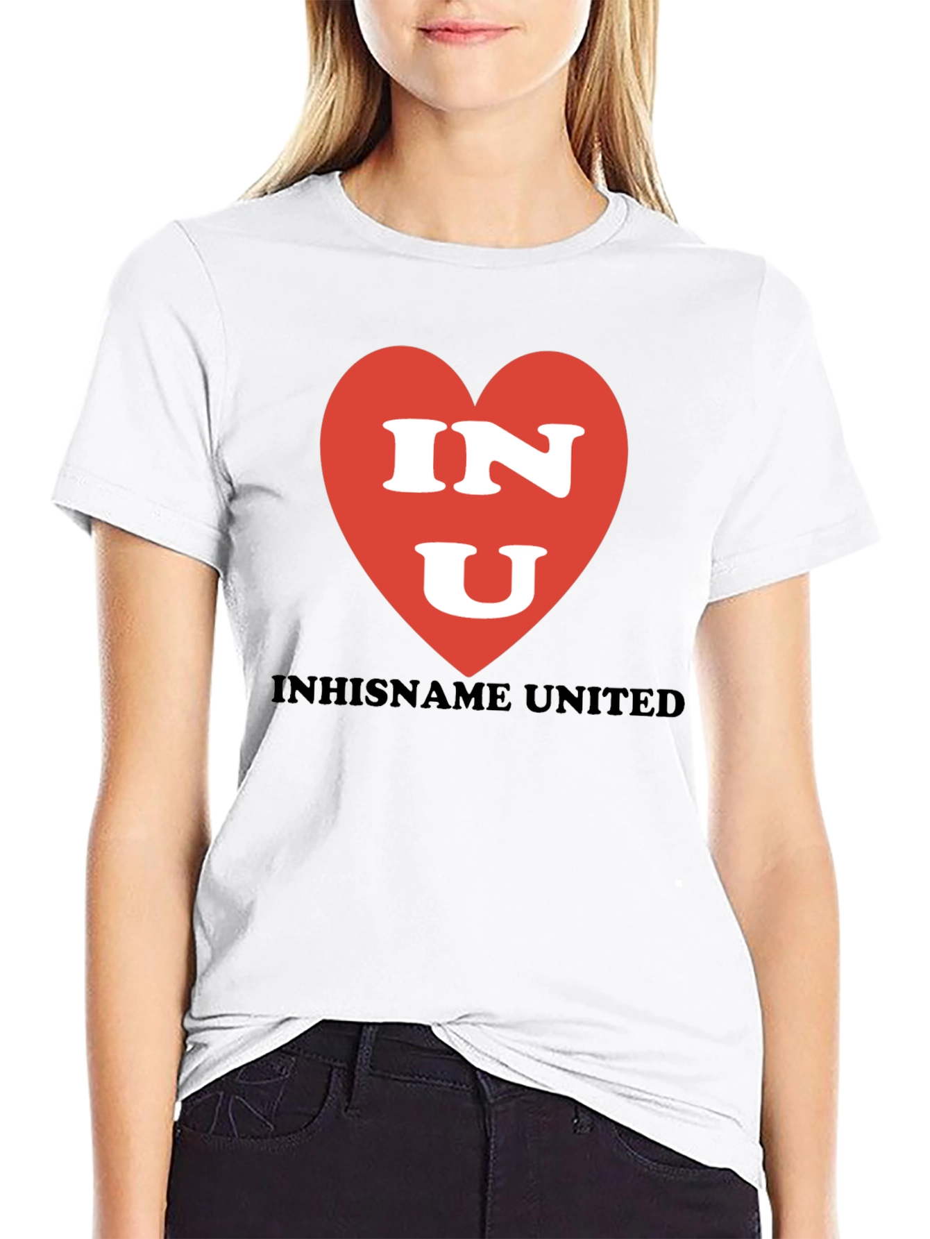 INU Heart Graphic T-Shirt - Black Crew Neck