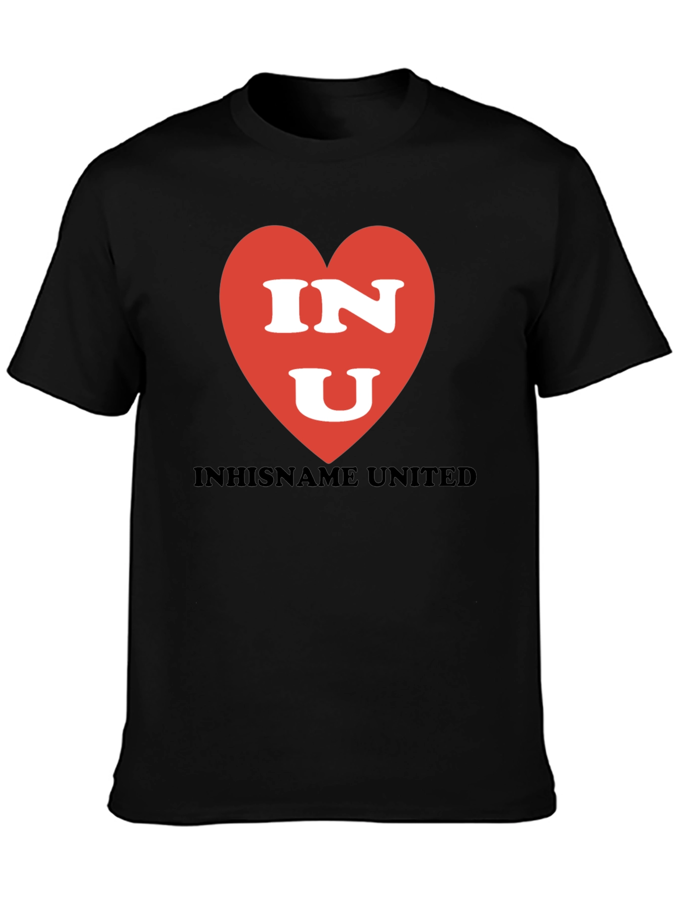 INU Heart Graphic T-Shirt - Black Crew Neck