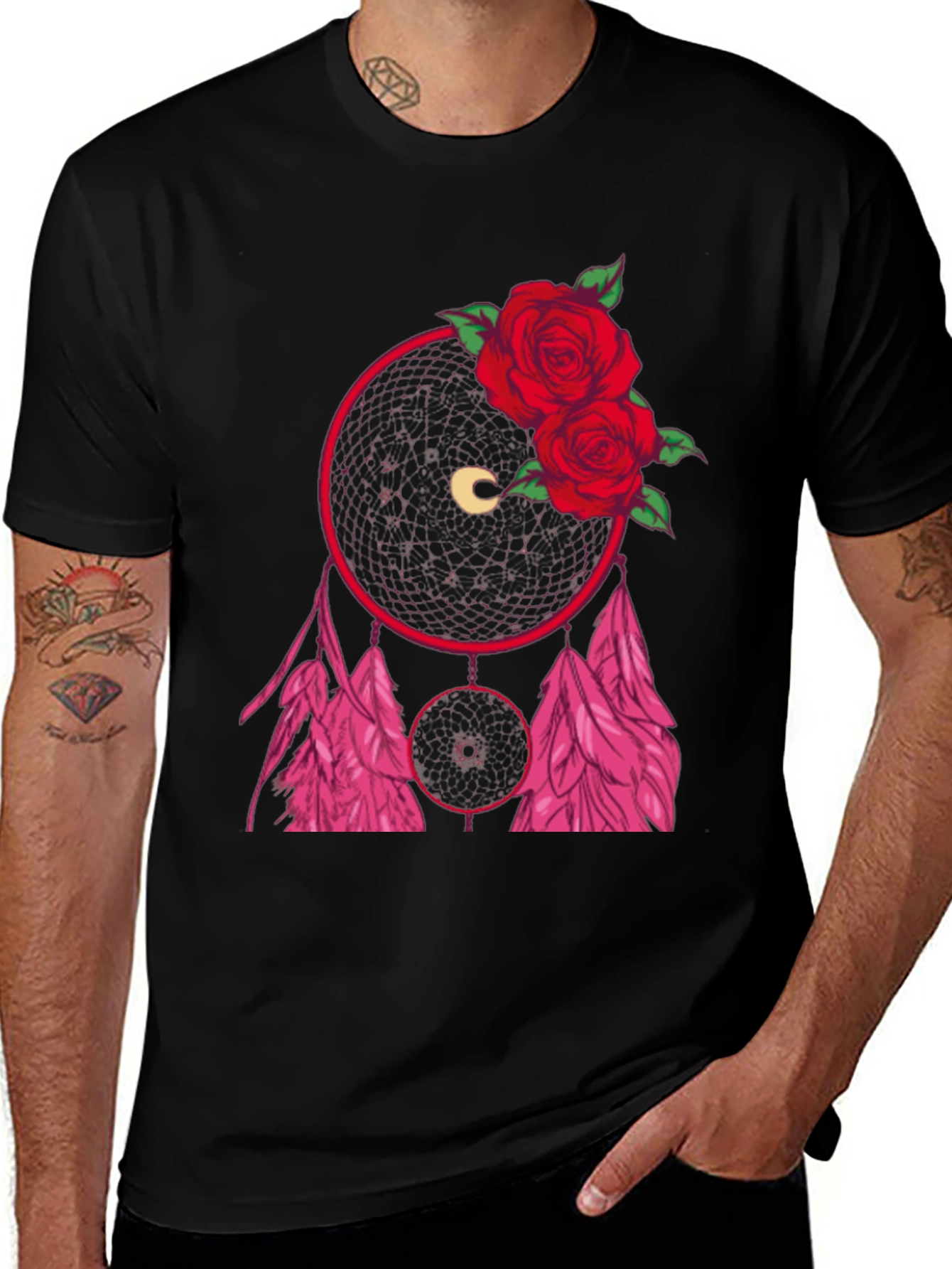 Dream Catcher Rose Graphic Tee - Black