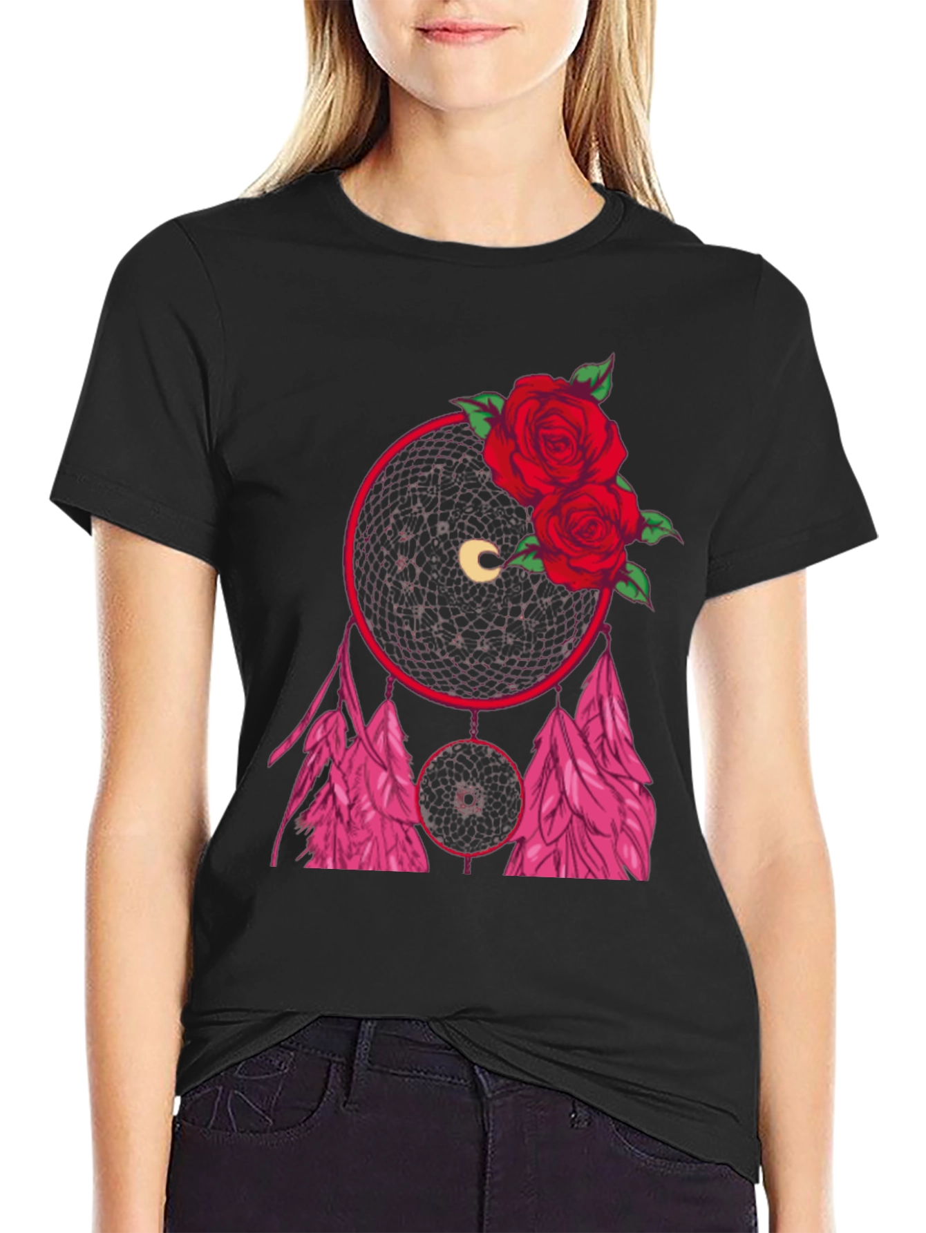 Dream Catcher Rose Graphic Tee - Black