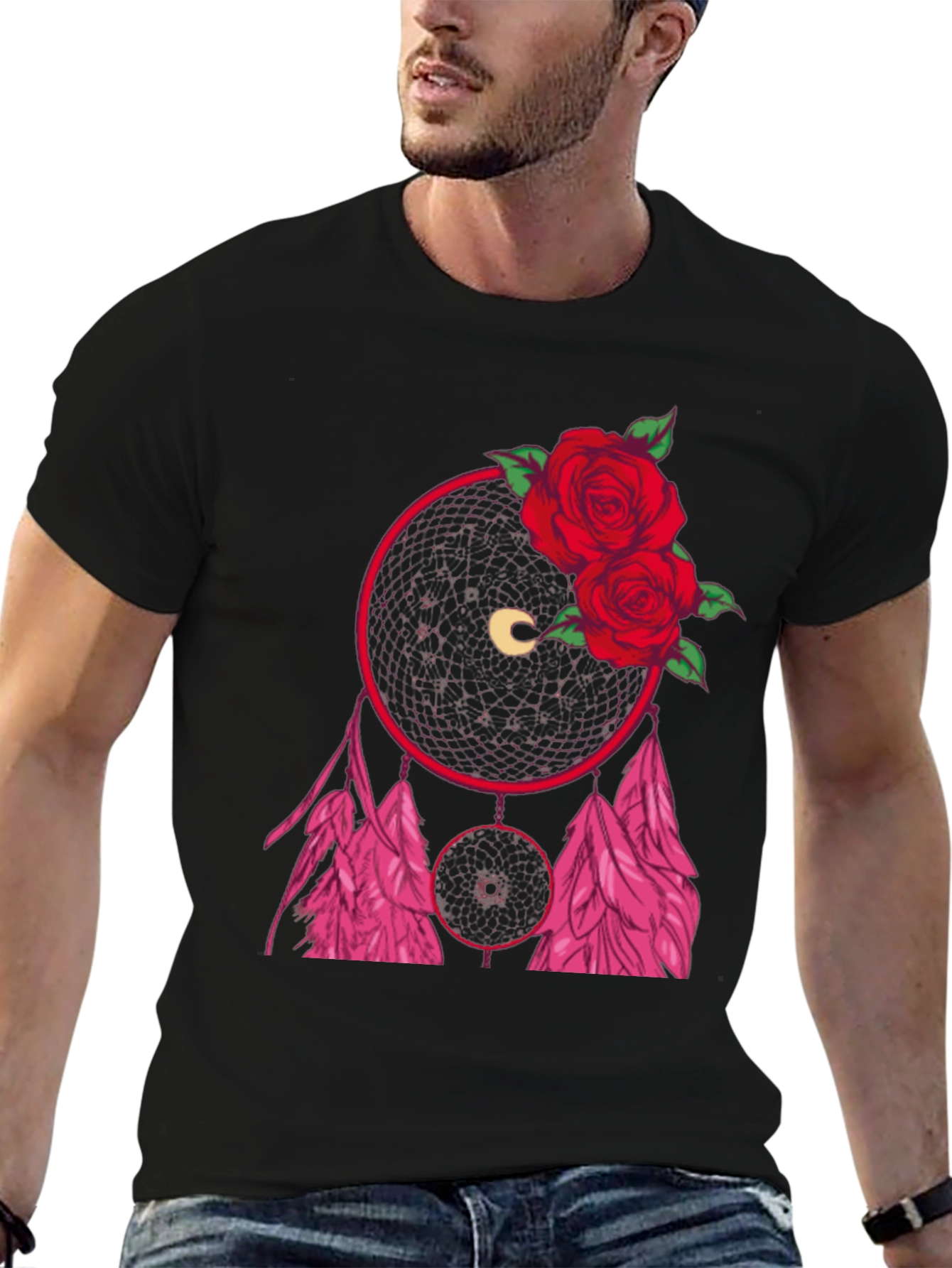 Dream Catcher Rose Graphic Tee - Black