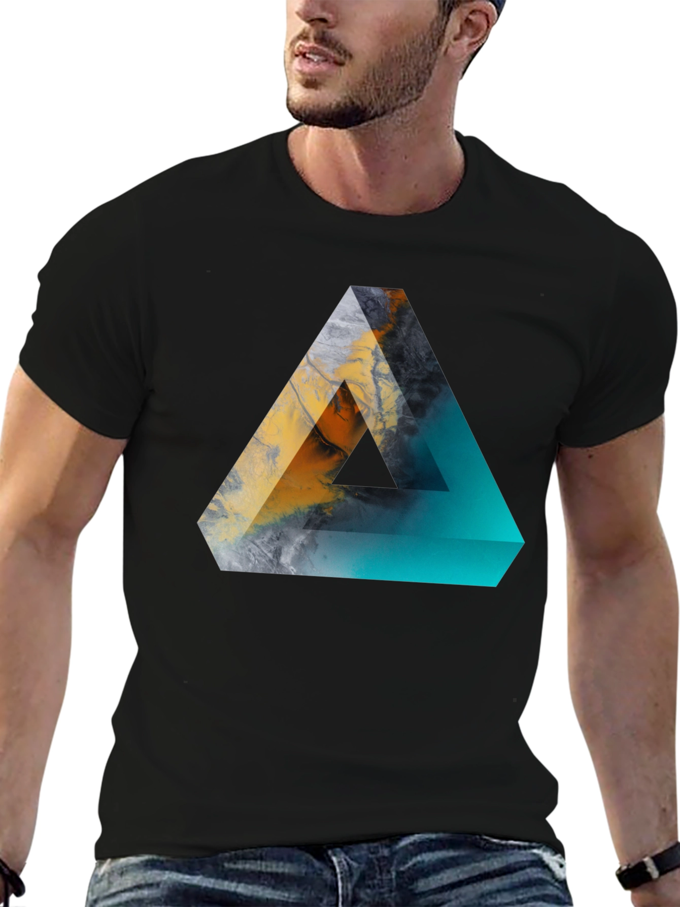 Abstract Triangle Graphic Mens Black T-Shirt