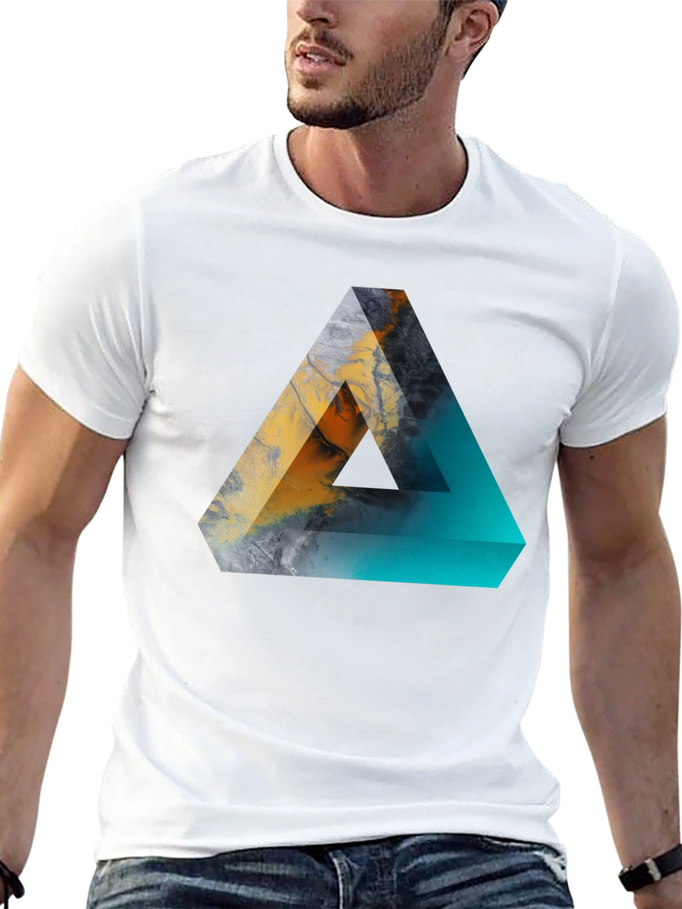 Abstract Triangle Graphic Mens Black T-Shirt
