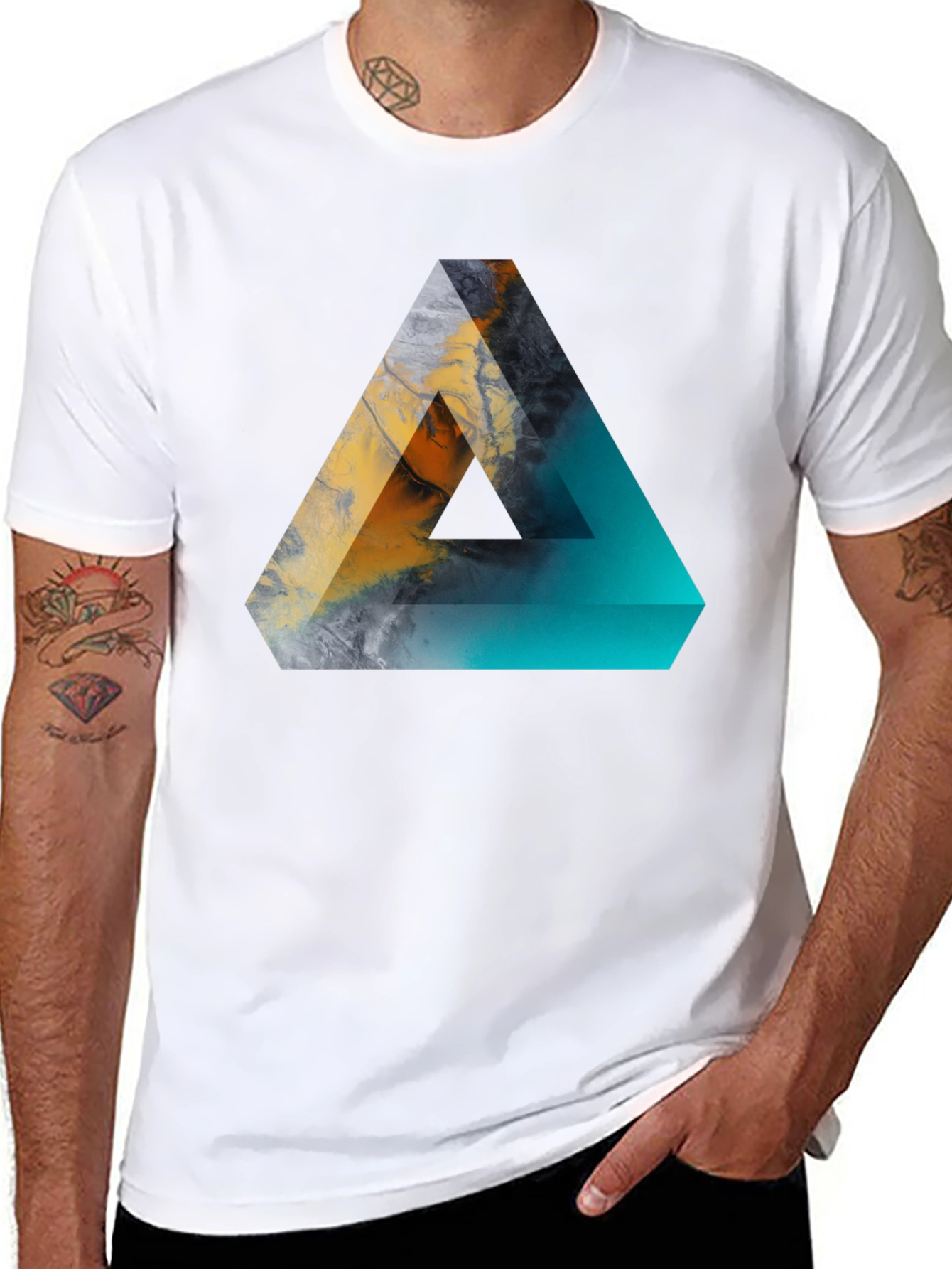 Abstract Triangle Graphic Mens Black T-Shirt
