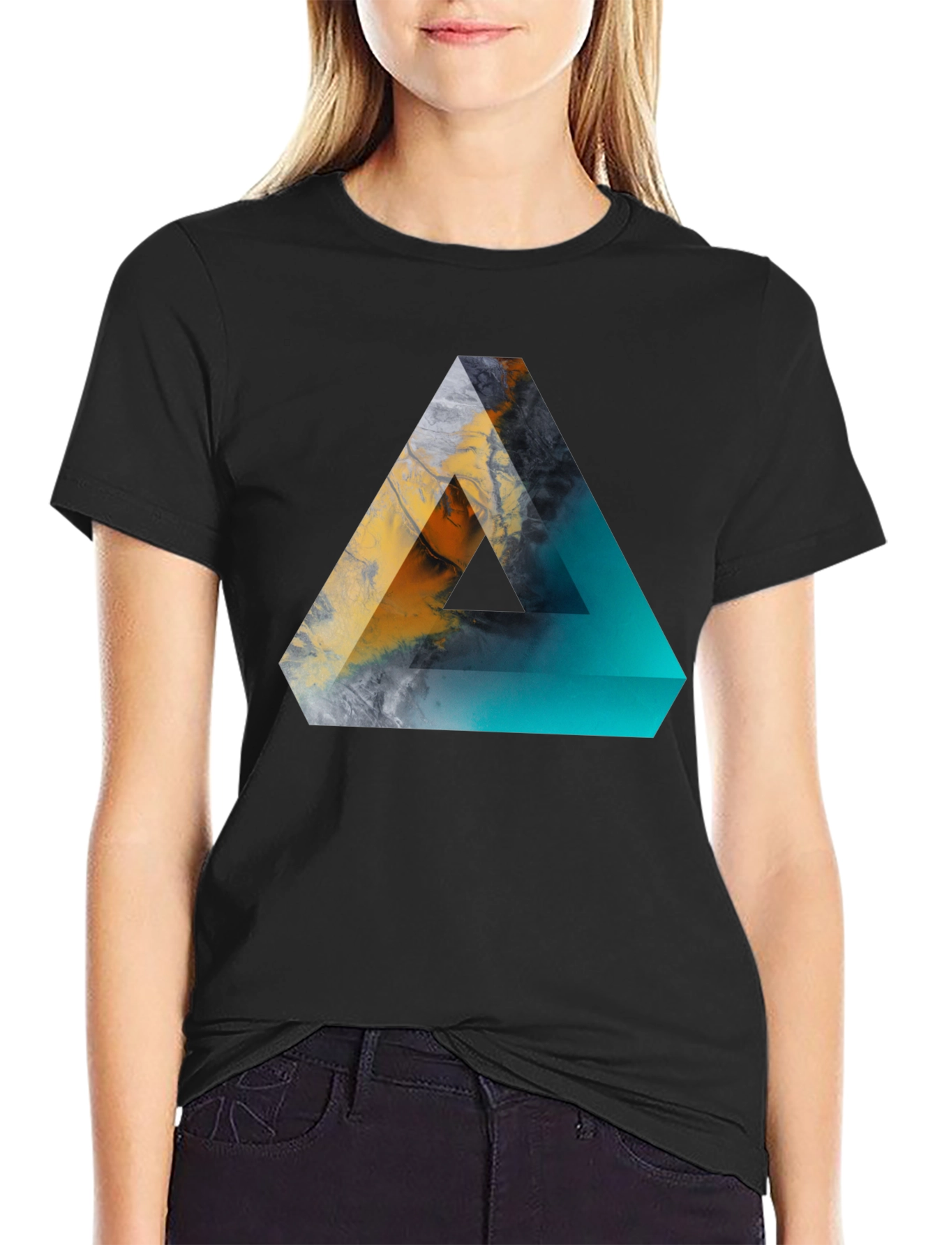 Abstract Triangle Graphic Mens Black T-Shirt