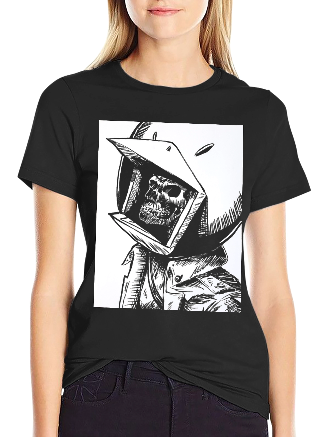 Skull in Helmet Graphic Tee - Mens Black T-Shirt