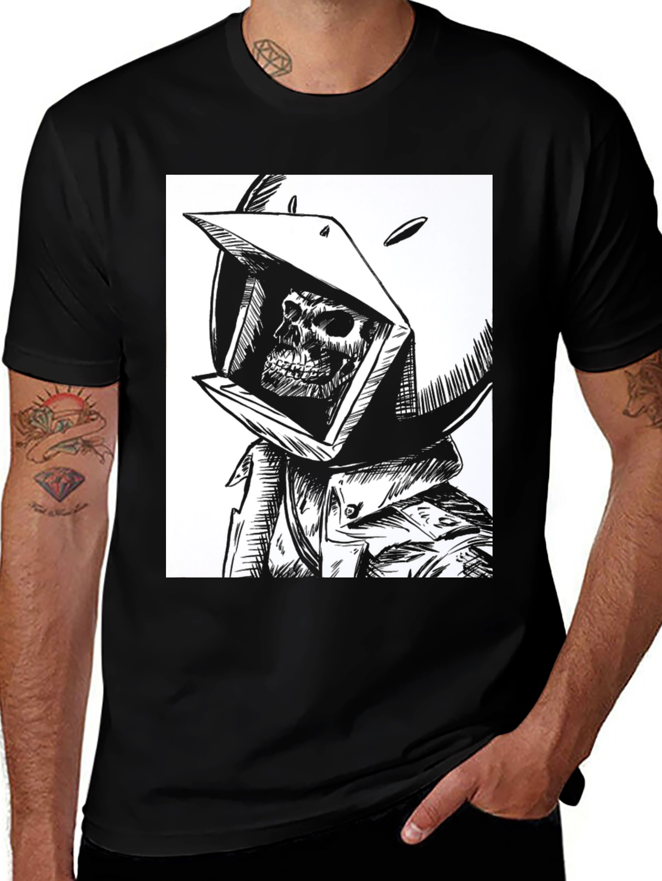 Skull in Helmet Graphic Tee - Mens Black T-Shirt