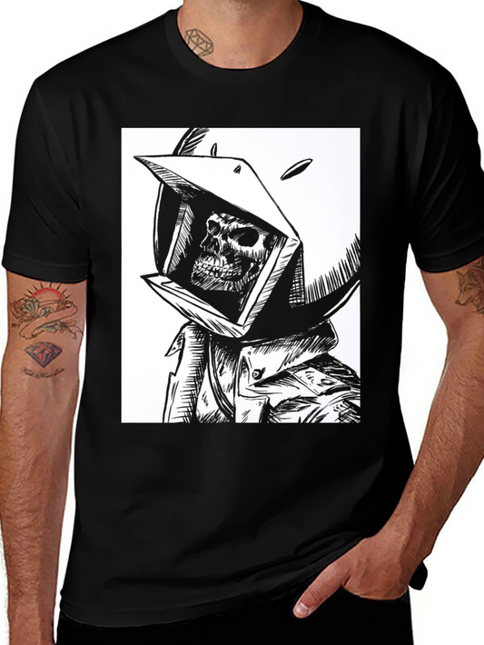 Skull in Helmet Graphic Tee - Mens Black T-Shirt