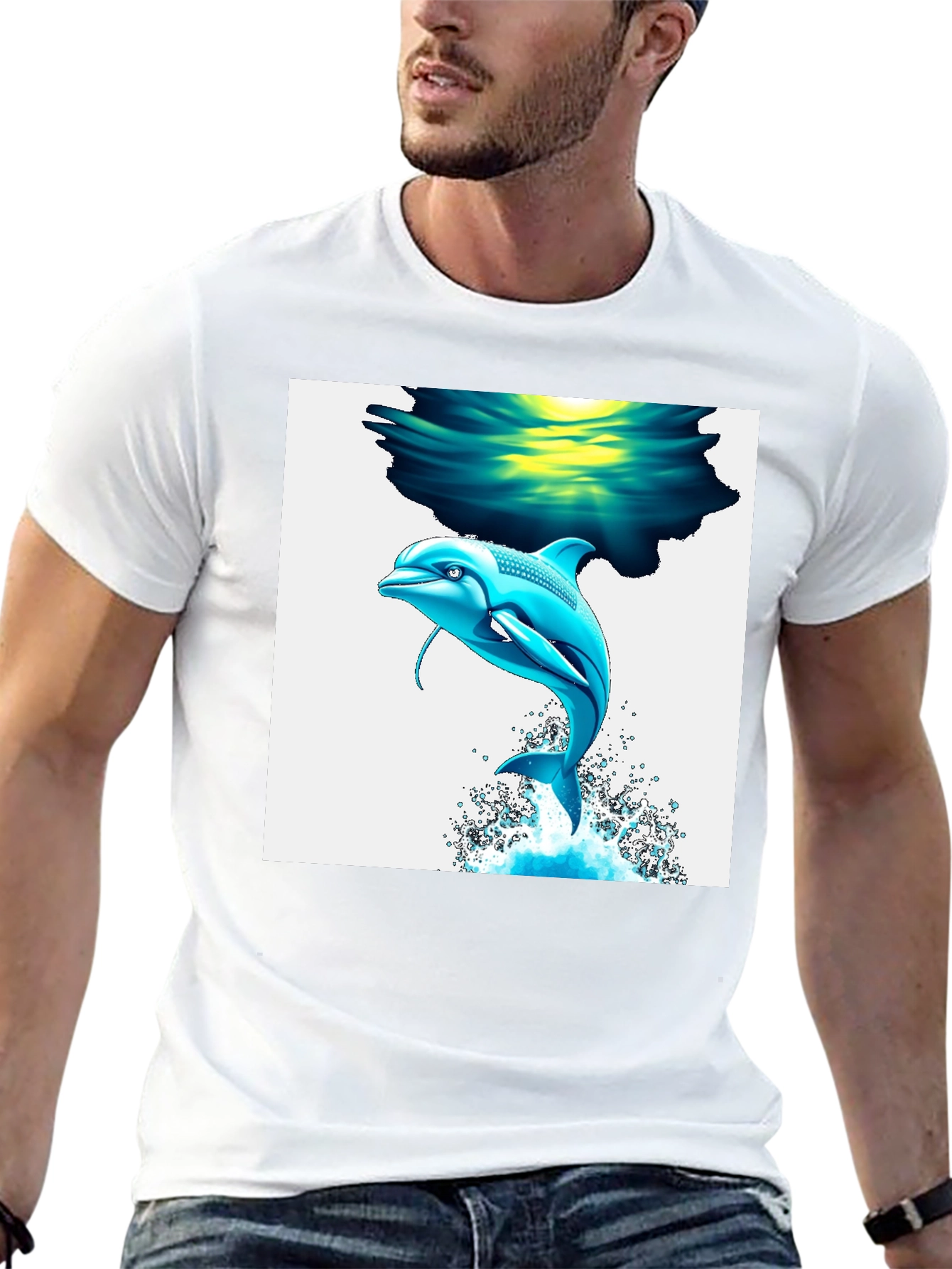 Dolphin Graphic Tee - Black Cotton Blend T-Shirt