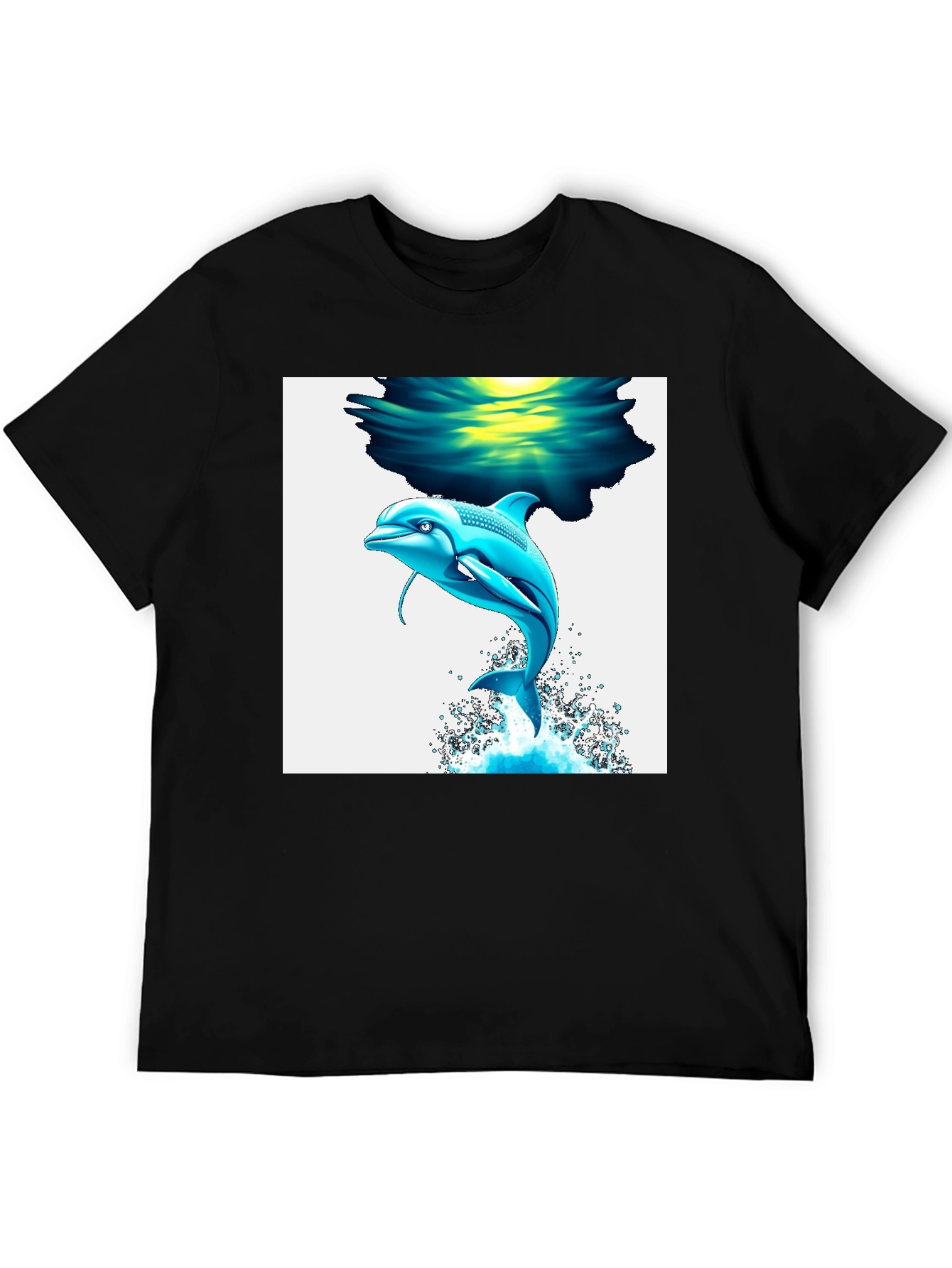 Dolphin Graphic Tee - Black Cotton Blend T-Shirt