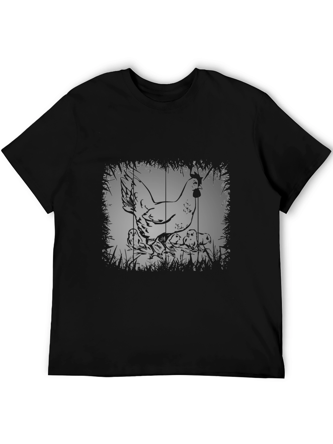 Chicken and Chicks Graphic Tee - Black Cotton T-Shirt