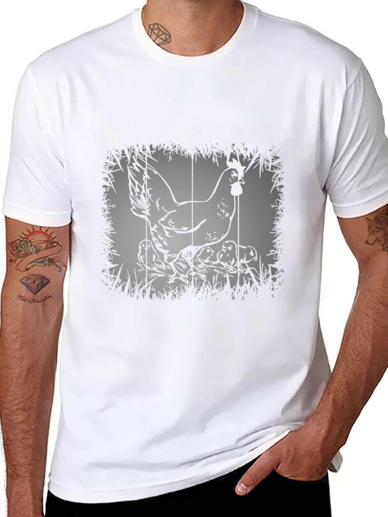 Chicken and Chicks Graphic Tee - Black Cotton T-Shirt