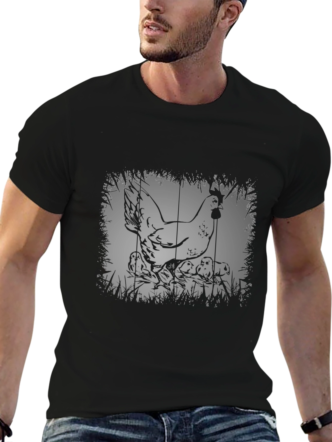 Chicken and Chicks Graphic Tee - Black Cotton T-Shirt