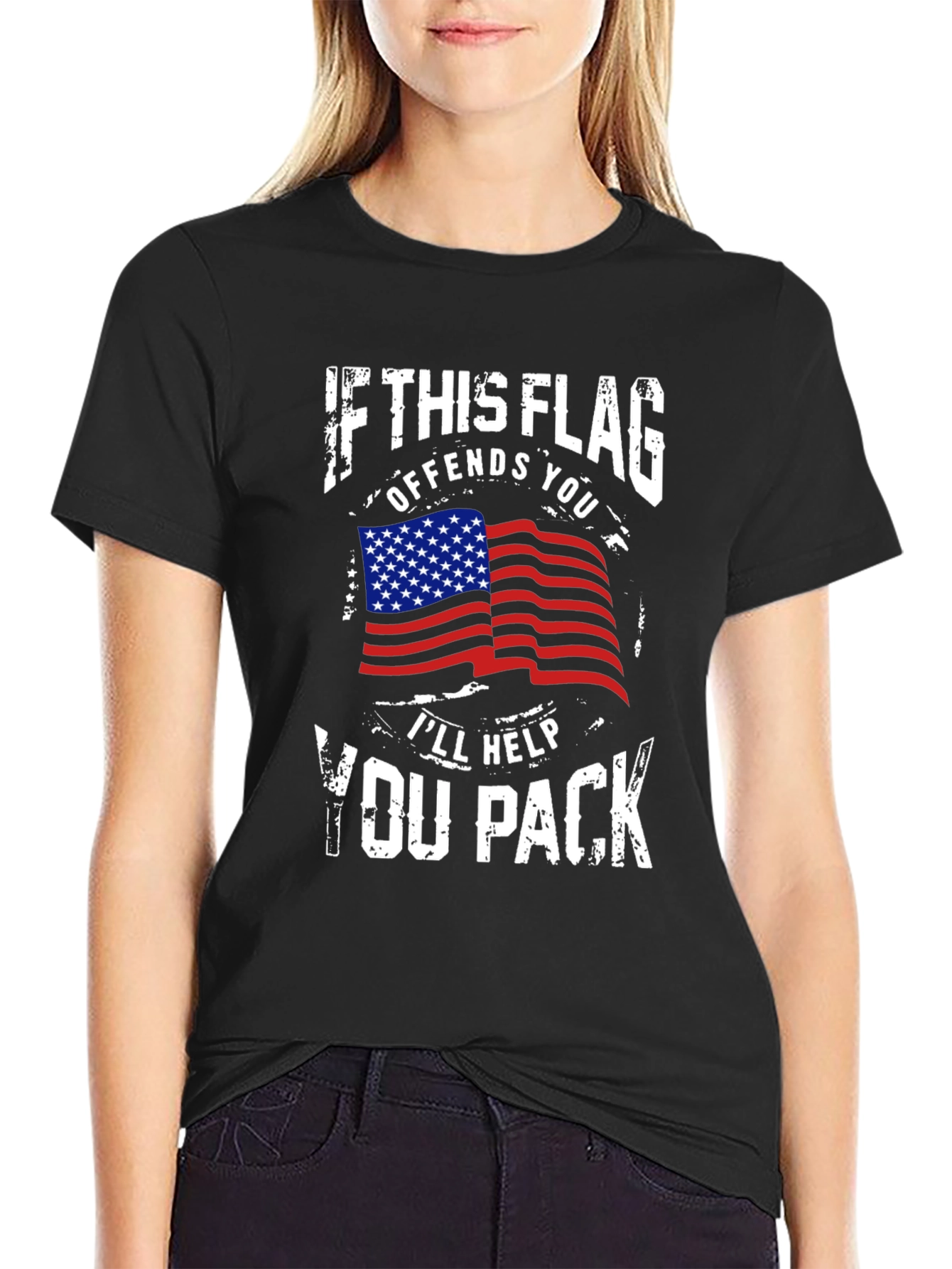 Patriotic Flag T-Shirt: Offends You Ill Help You Pack