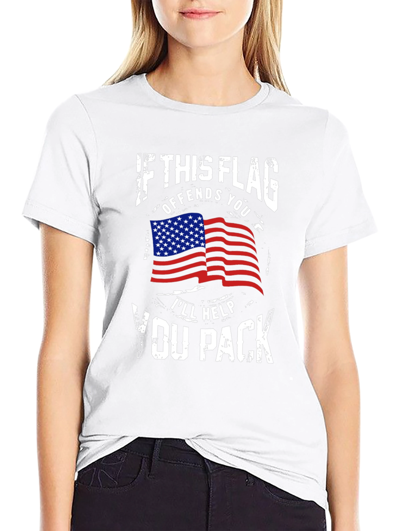 Patriotic Flag T-Shirt: Offends You Ill Help You Pack