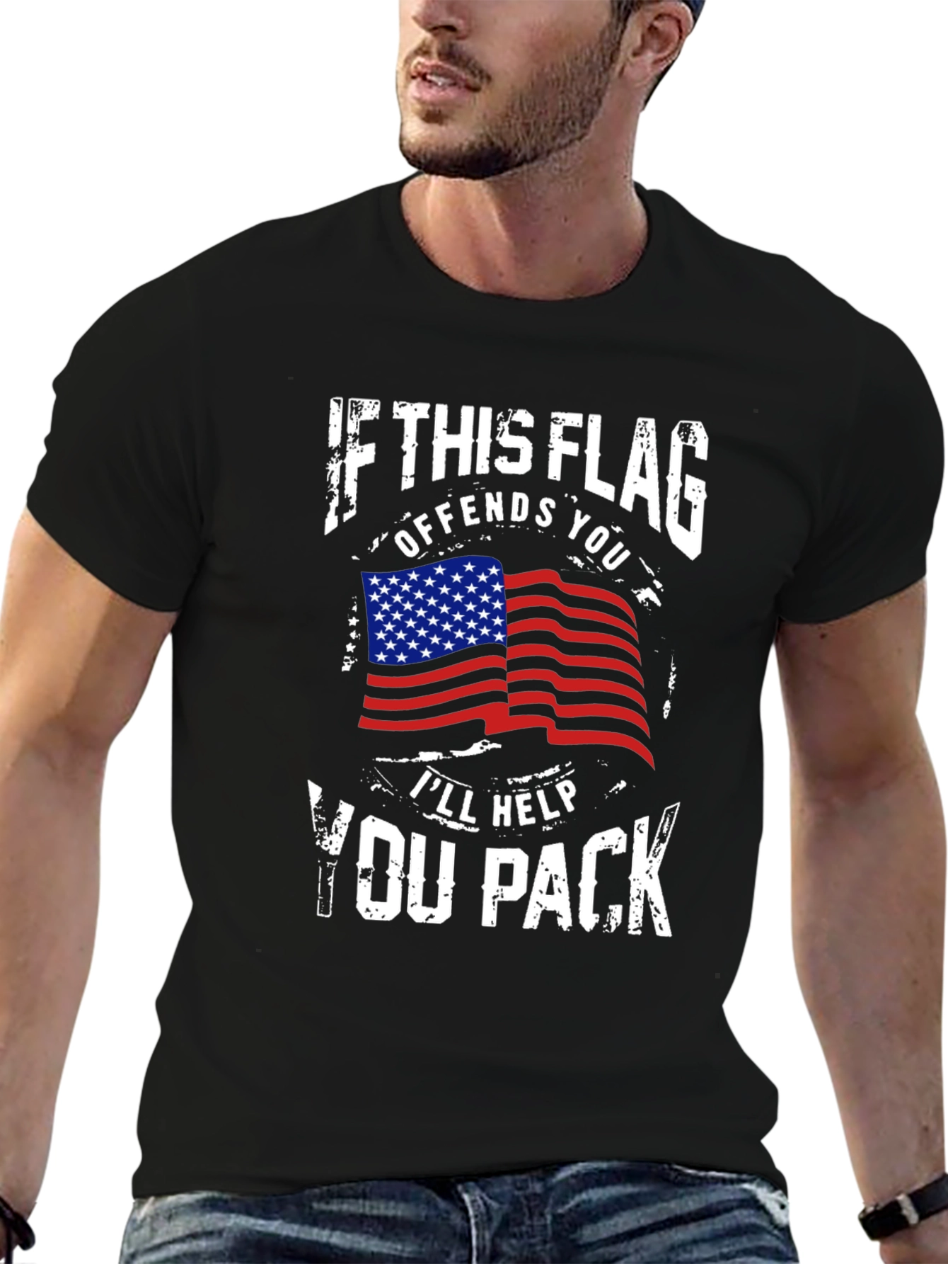 Patriotic Flag T-Shirt: Offends You Ill Help You Pack