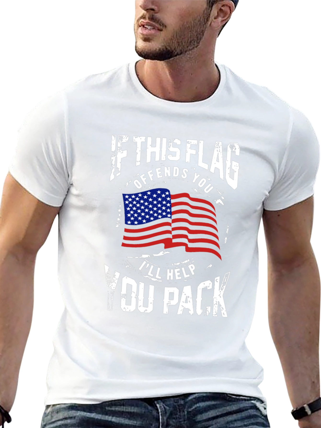 Patriotic Flag T-Shirt: Offends You Ill Help You Pack