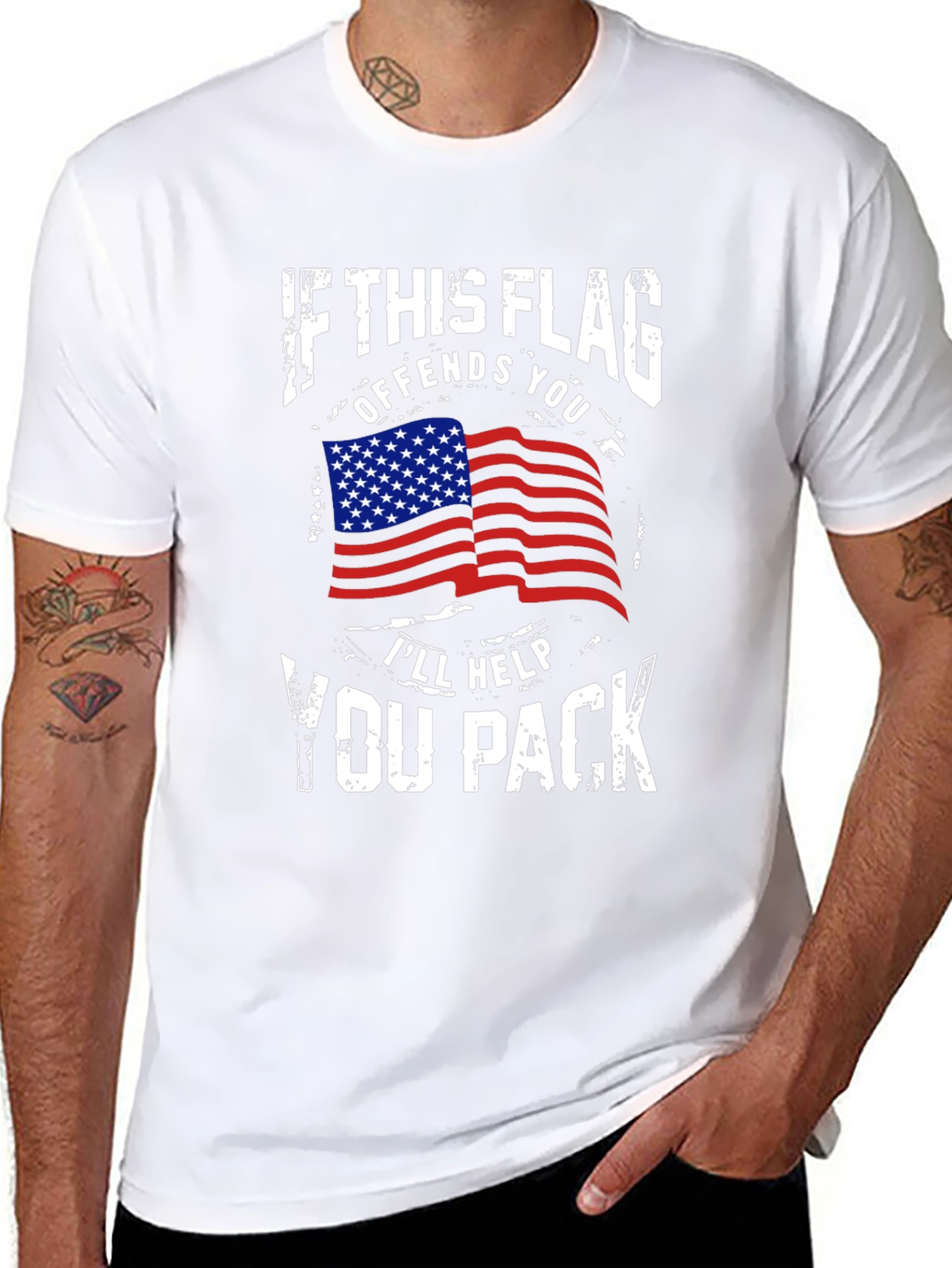 Patriotic Flag T-Shirt: Offends You Ill Help You Pack