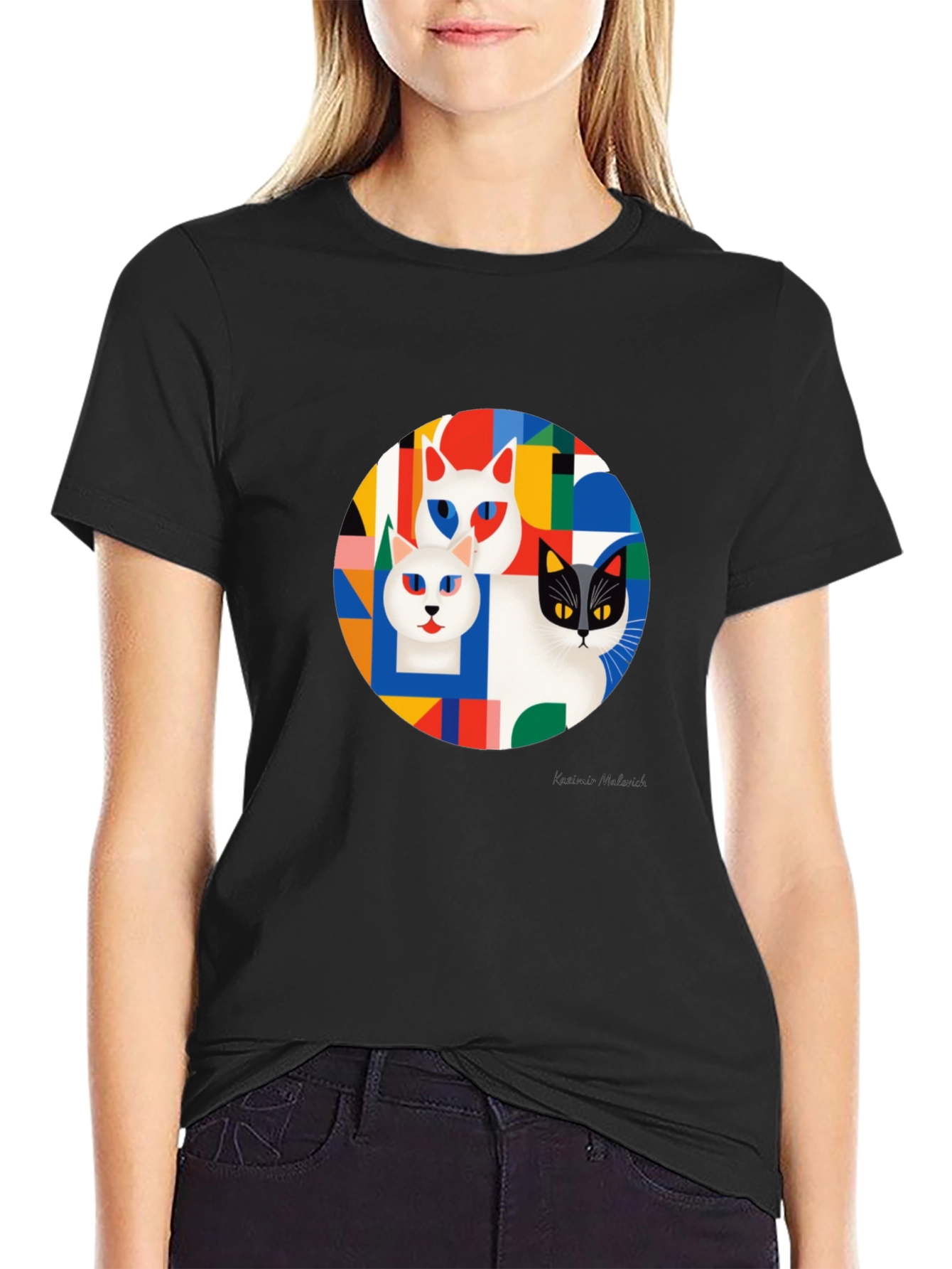 Geometric Cat T-Shirt - Modern Art Tee