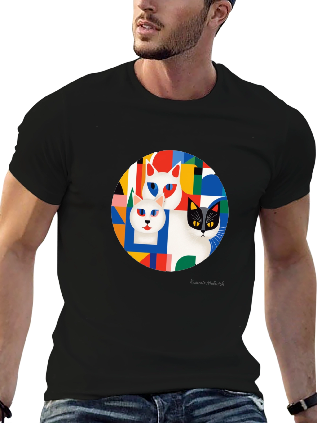 Geometric Cat T-Shirt - Modern Art Tee