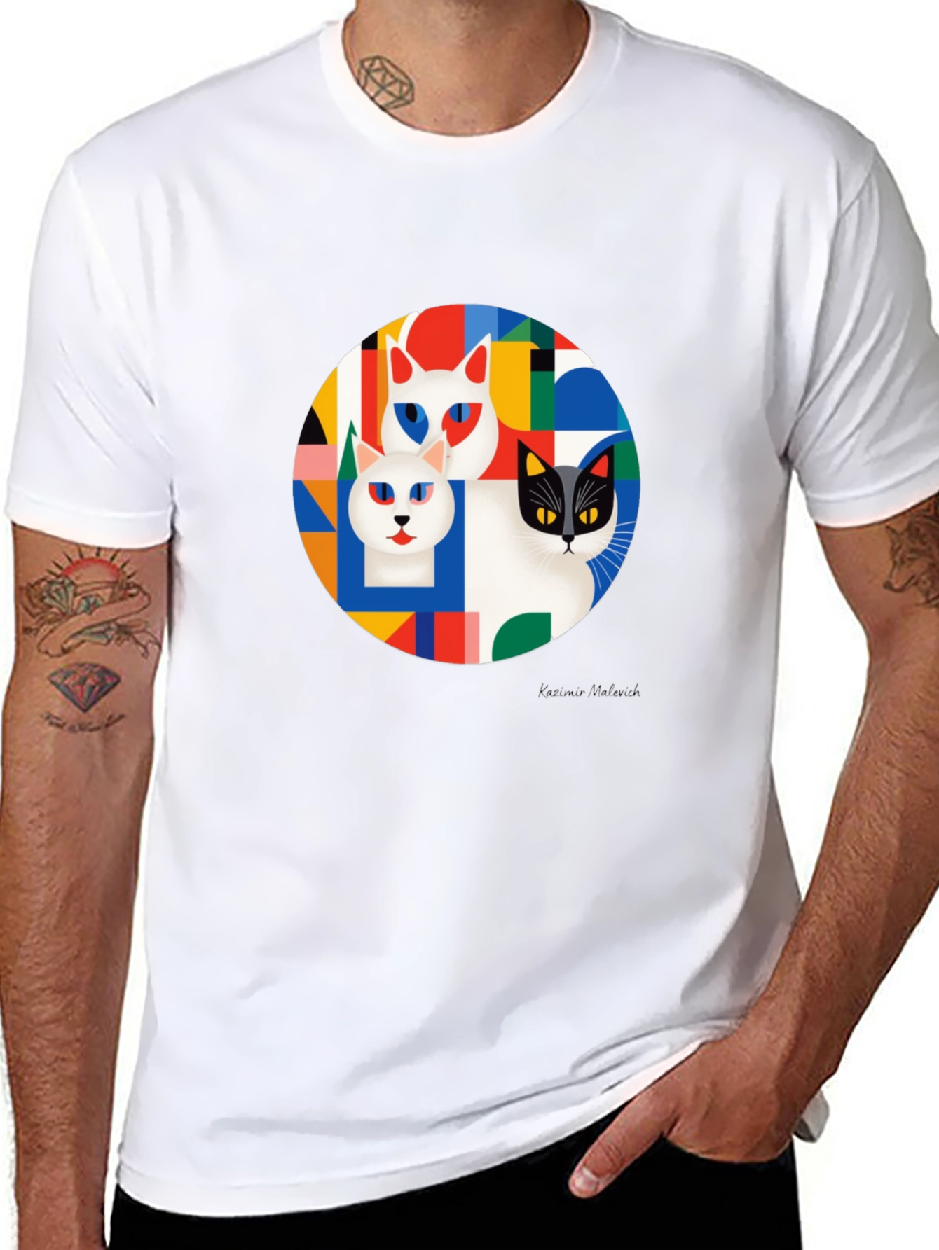 Geometric Cat T-Shirt - Modern Art Tee