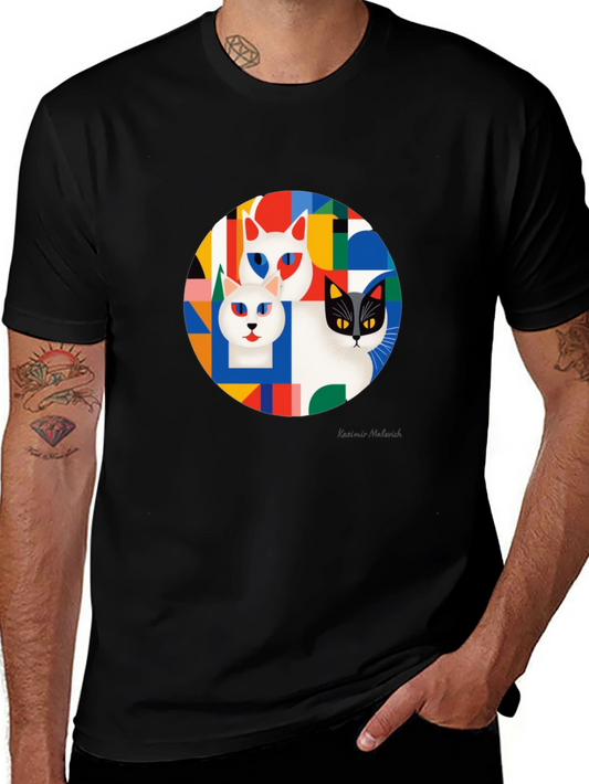 Geometric Cat T-Shirt - Modern Art Tee