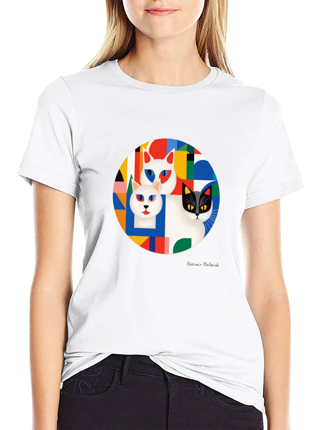 Geometric Cat T-Shirt - Modern Art Tee