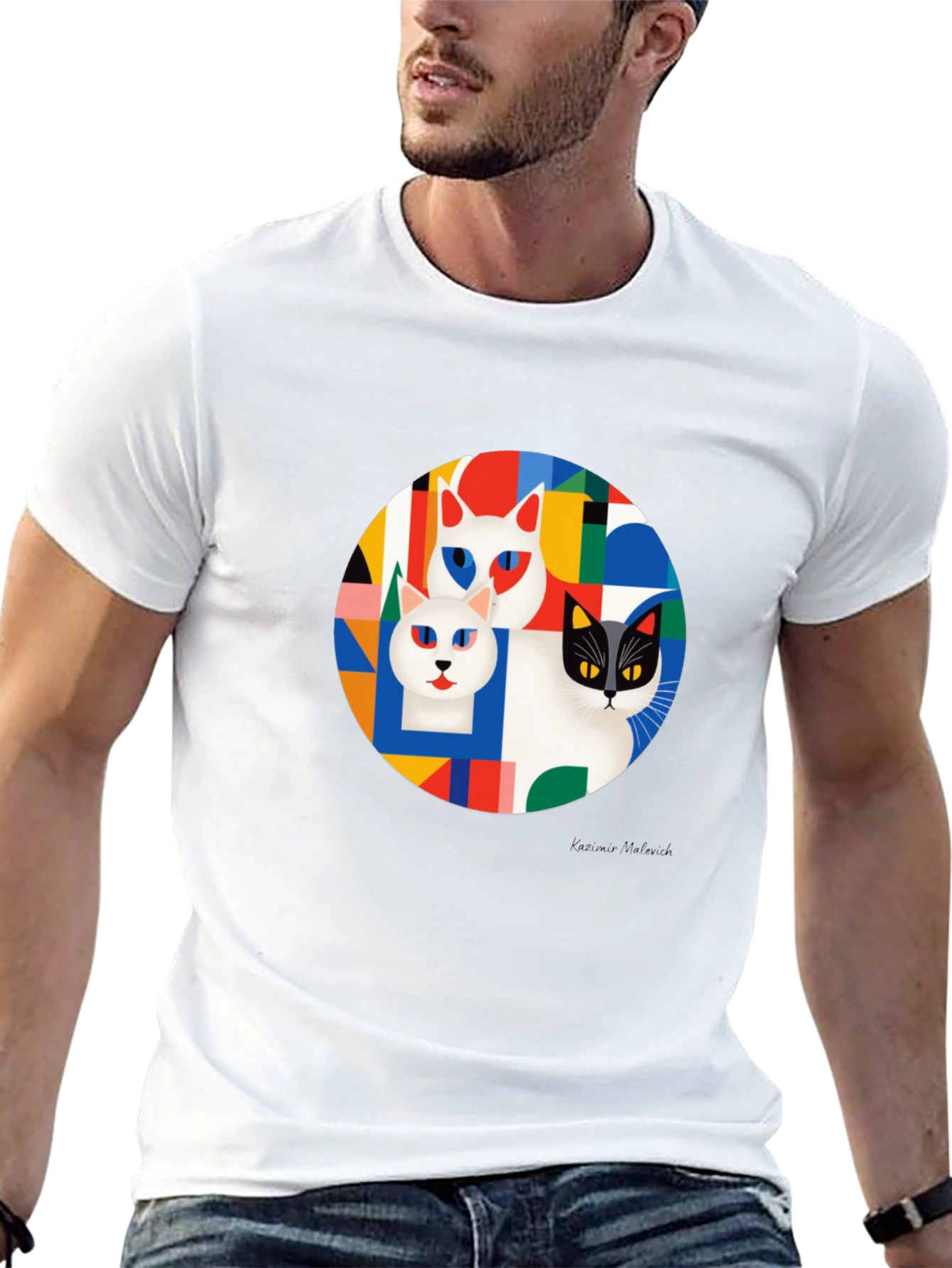 Geometric Cat T-Shirt - Modern Art Tee