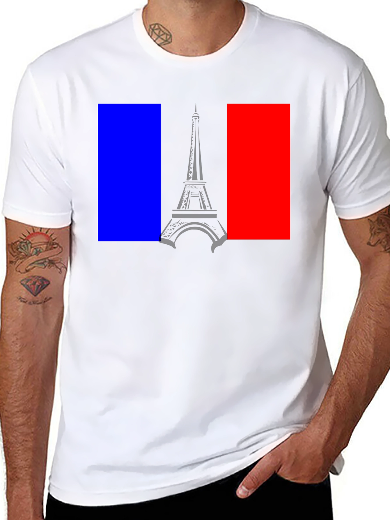 Paris Eiffel Tower French Flag Graphic T-Shirt