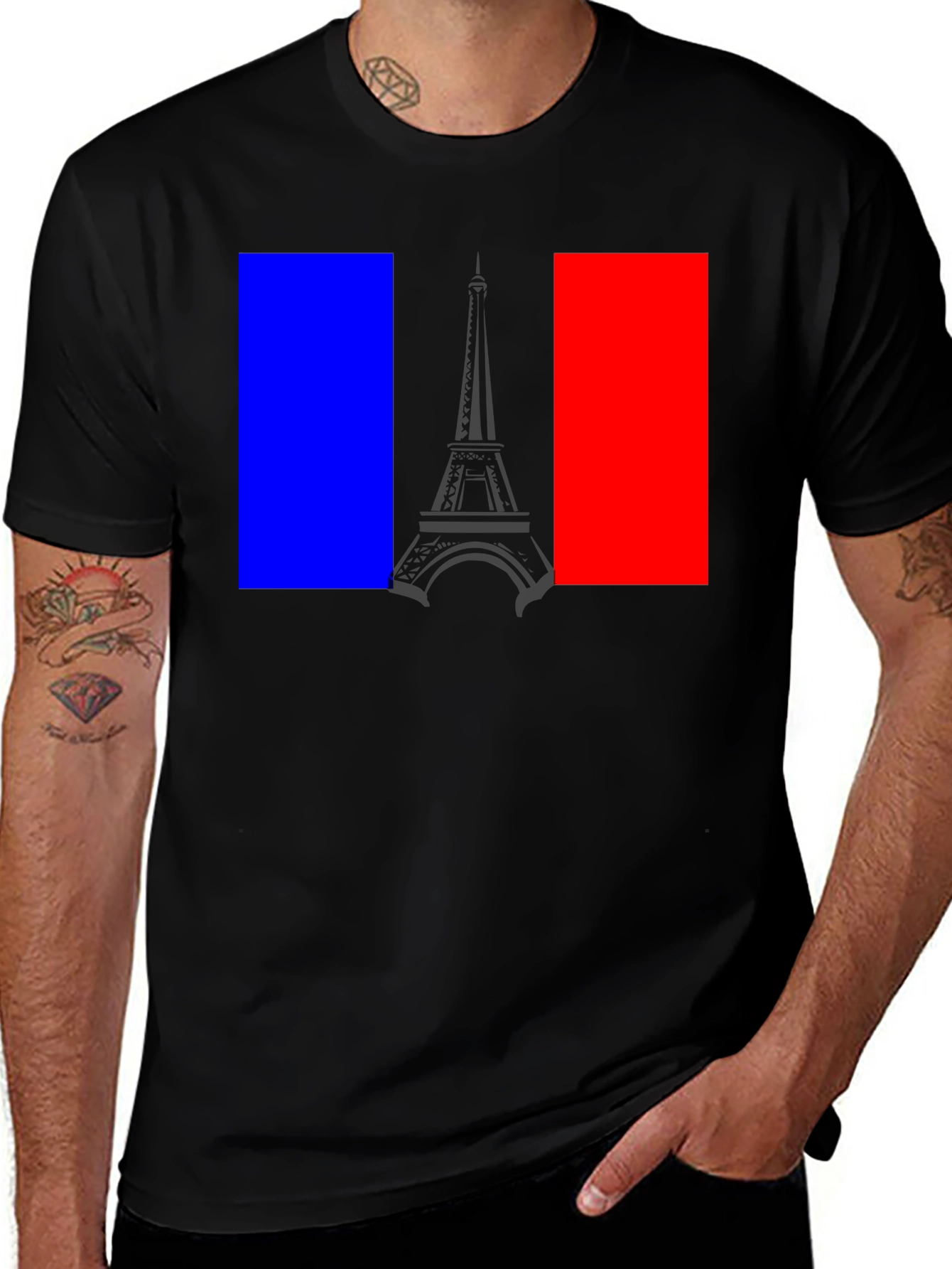 Paris Eiffel Tower French Flag Graphic T-Shirt